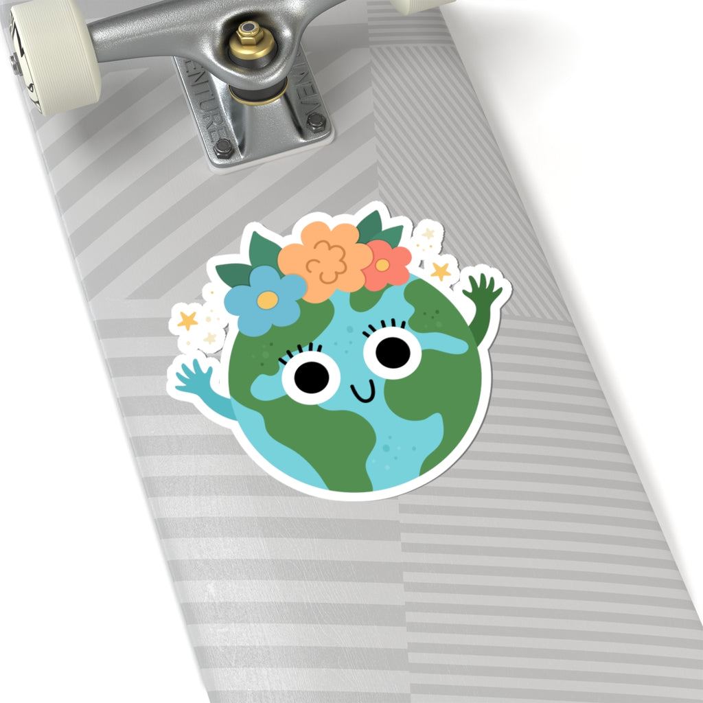 Earth With Flowers Sticker — Sticker for Laptops, Water Bottles & Gifts