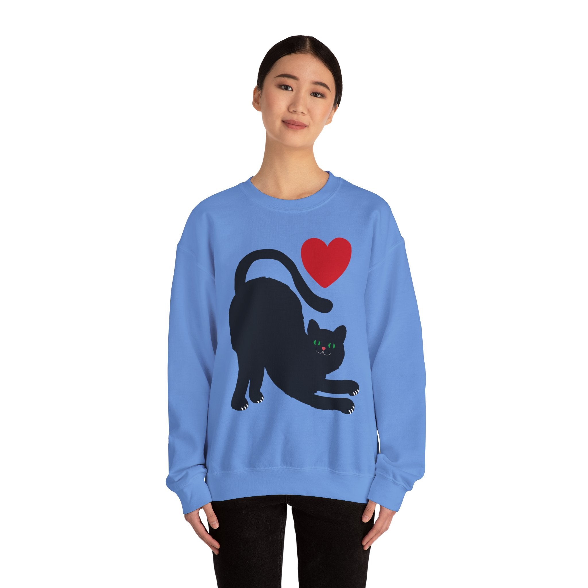 Black Cat Crewneck — Cute Heart Cat Lover