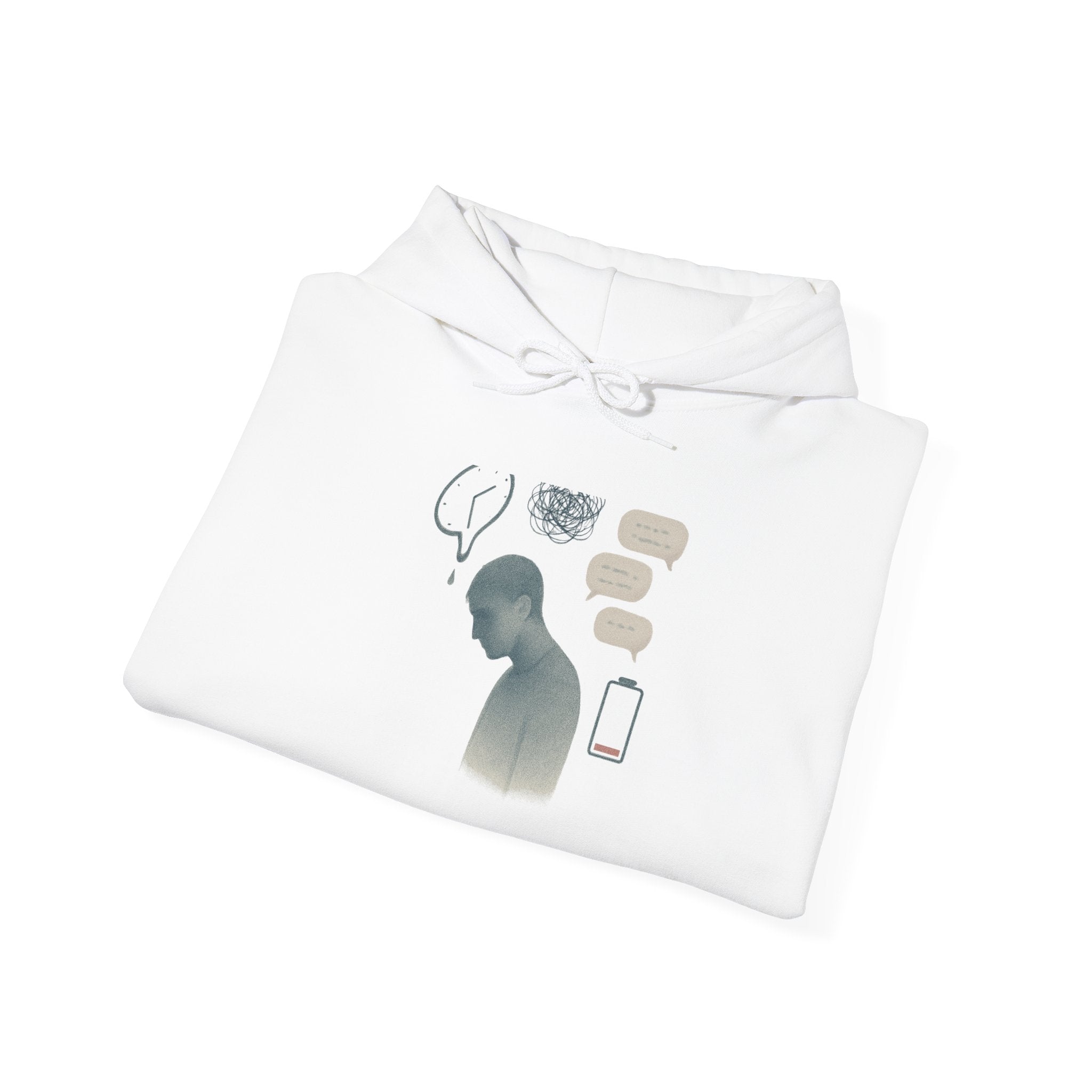 Emotional Silence Hoodie — Minimalist Illustration of Overthinking & Text Anxiety
