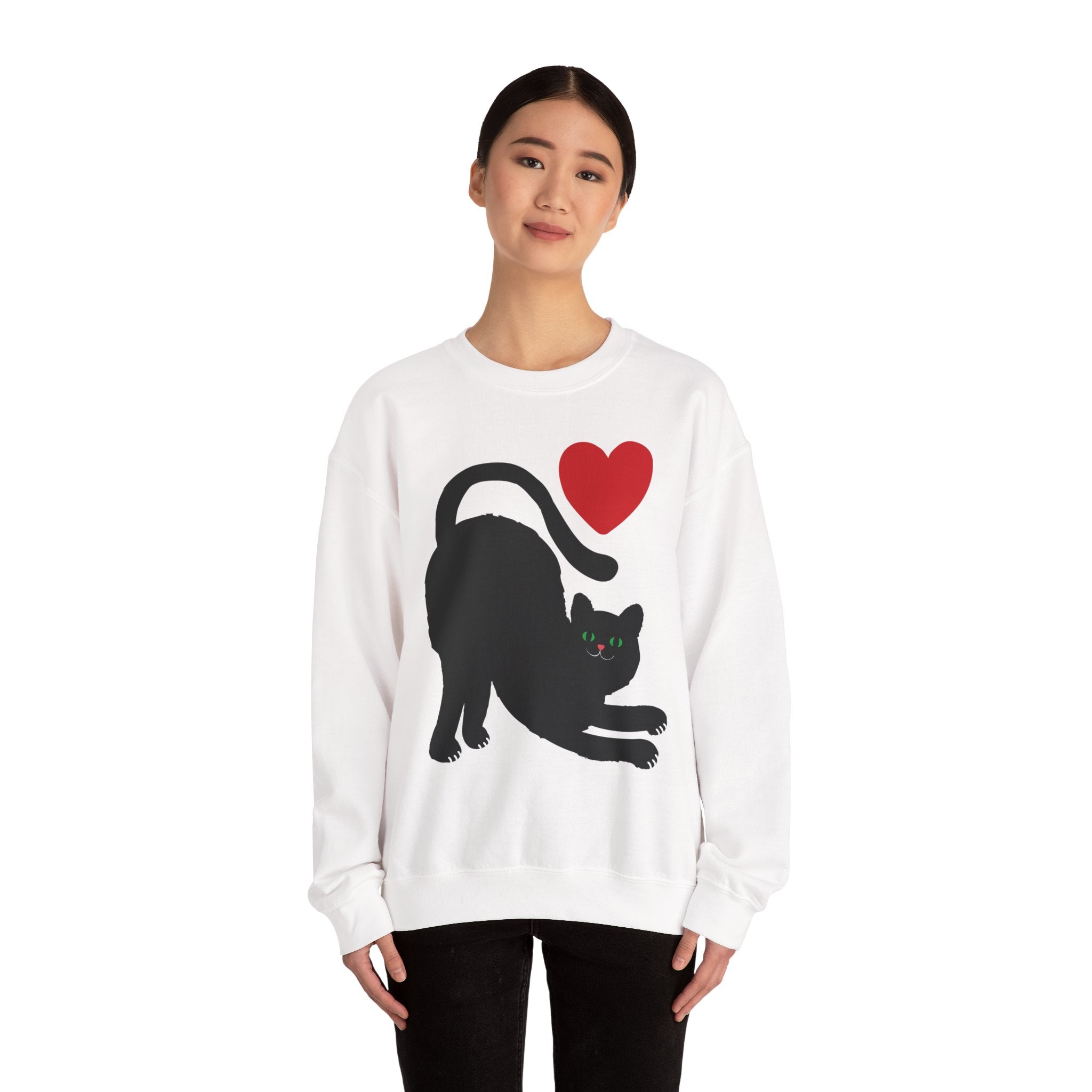 Black Cat Crewneck — Cute Heart Cat Lover