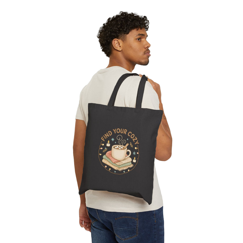 Cozy Cafe Tote — "Find Your Cozy" Cotton Canvas Book & Coffee Bag