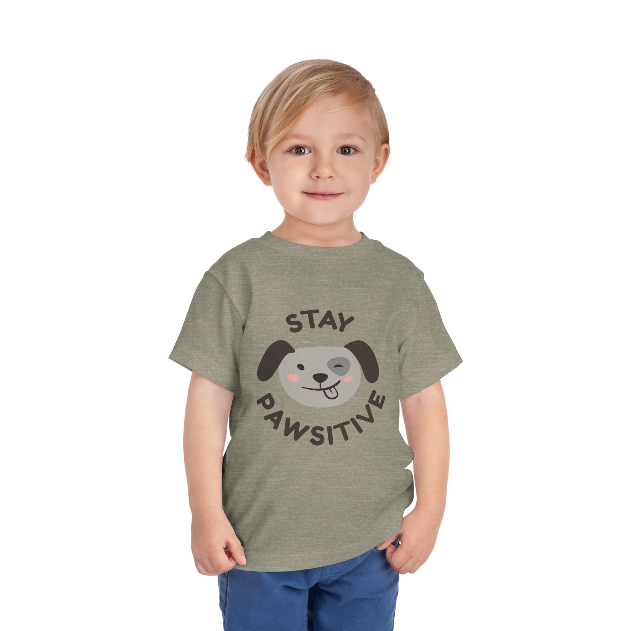 Toddler Tee — "Stay Pawsitive" Puppy Graphic Kids Shirt