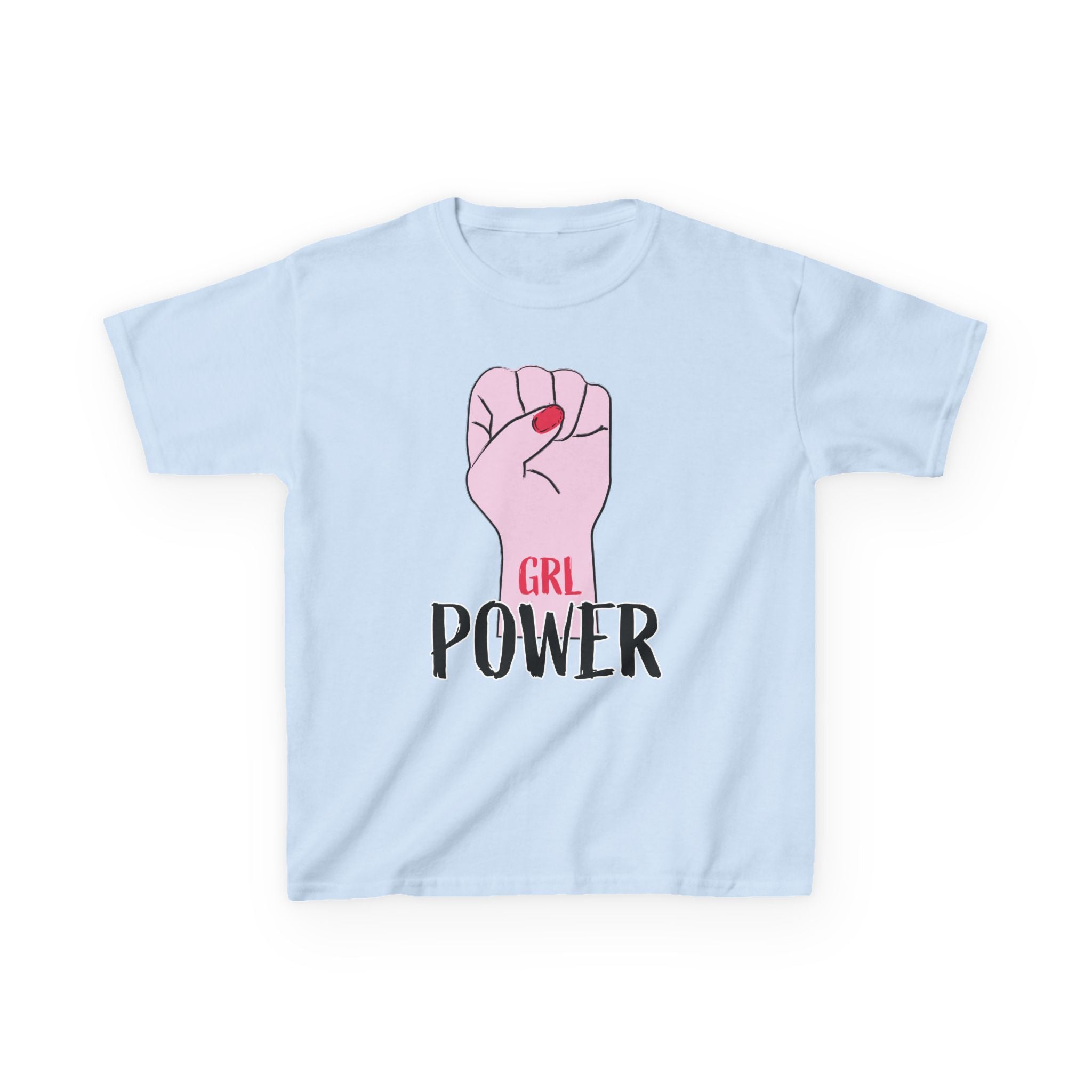 Kids Tee — "GRL Power" Pink Fist Graphic