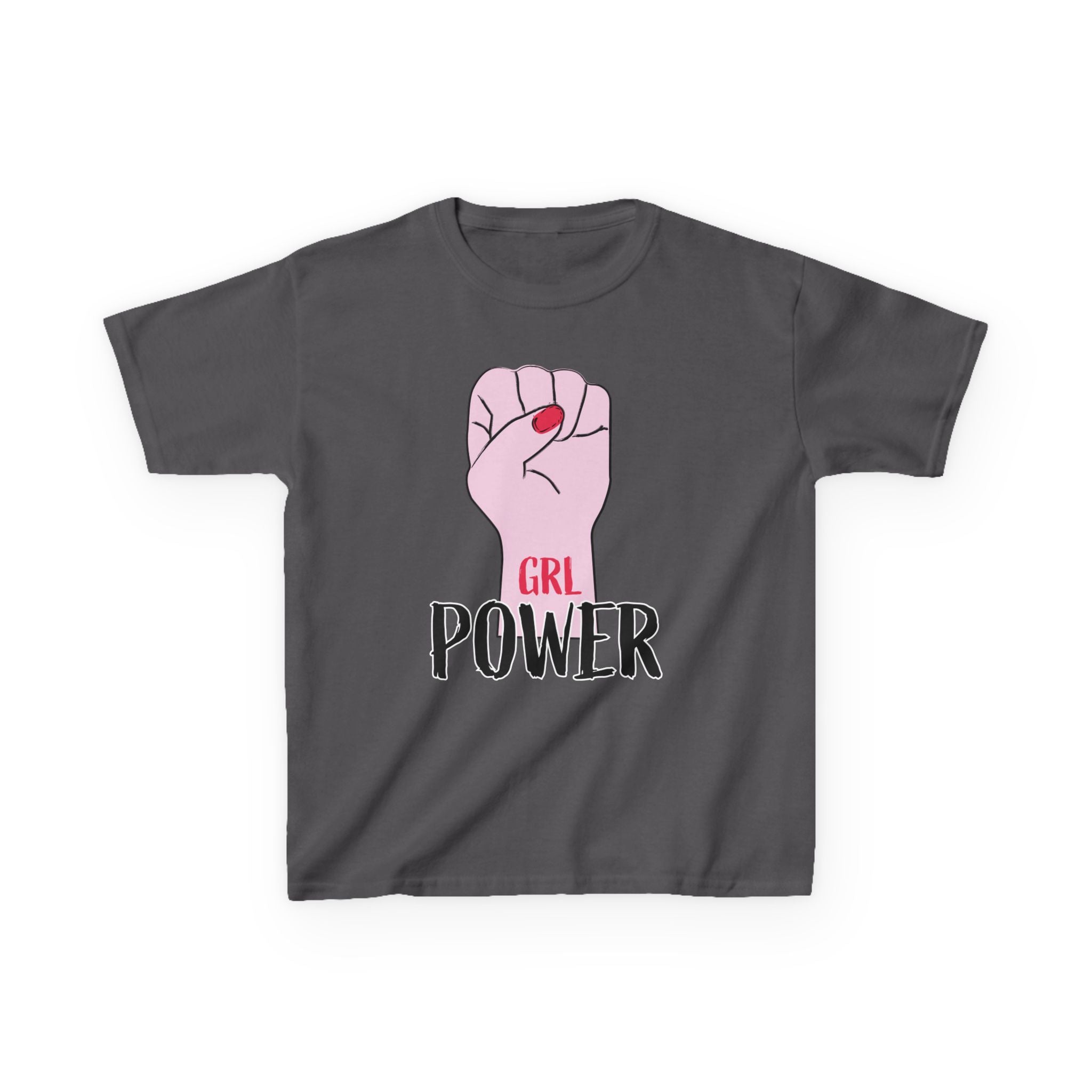 Kids Tee — "GRL Power" Pink Fist Graphic