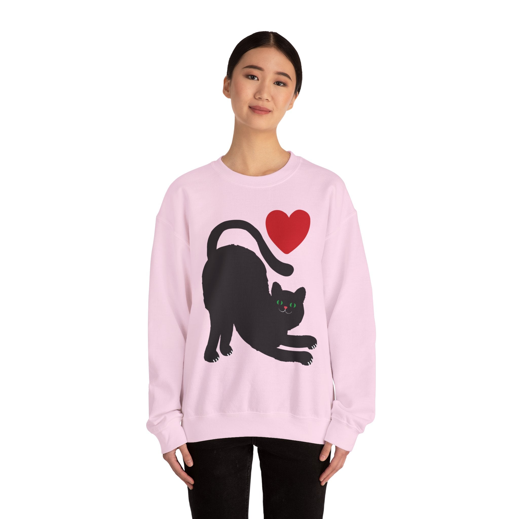 Black Cat Crewneck — Cute Heart Cat Lover