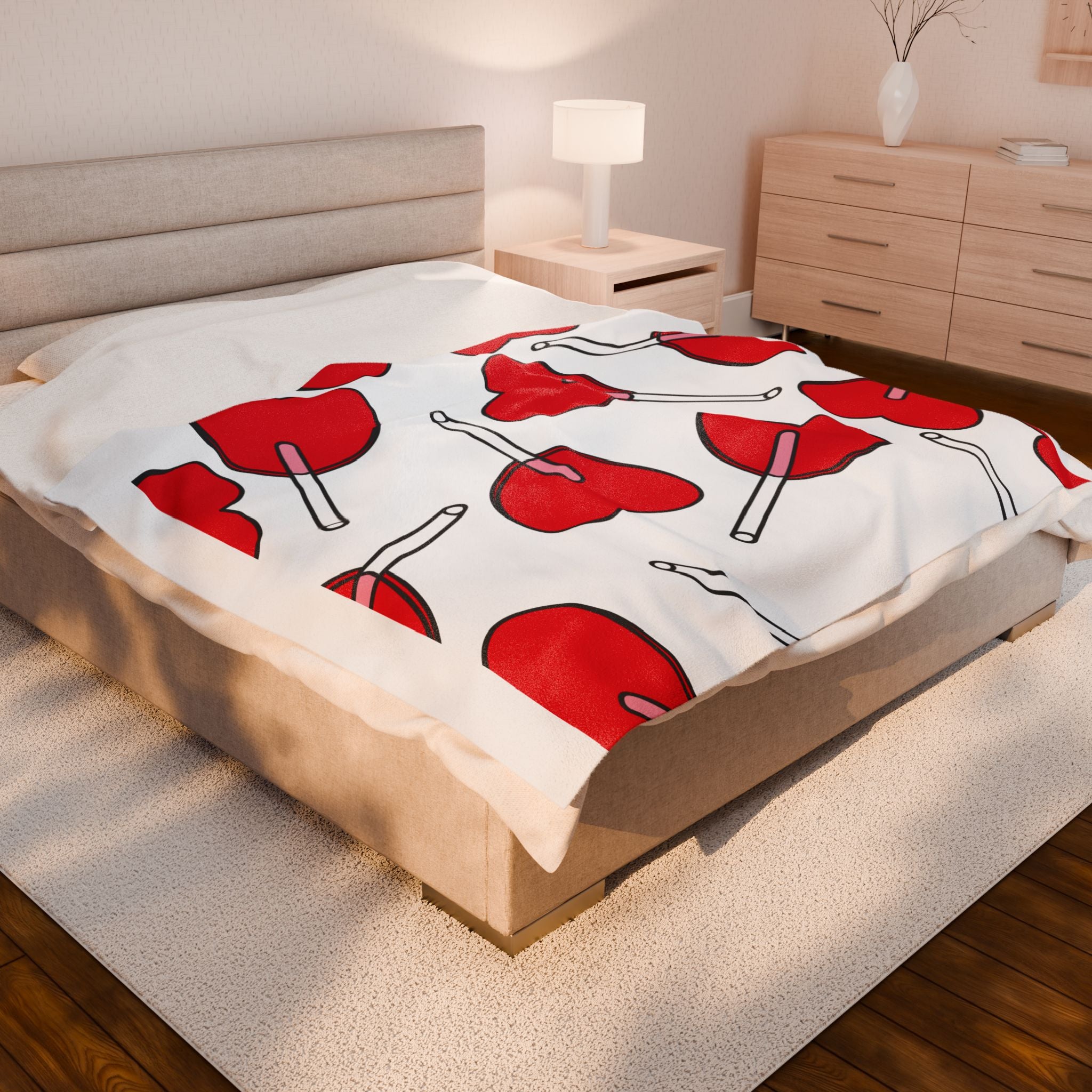 Heart Lollipop Plush Blanket – Valentine's Pattern Throw