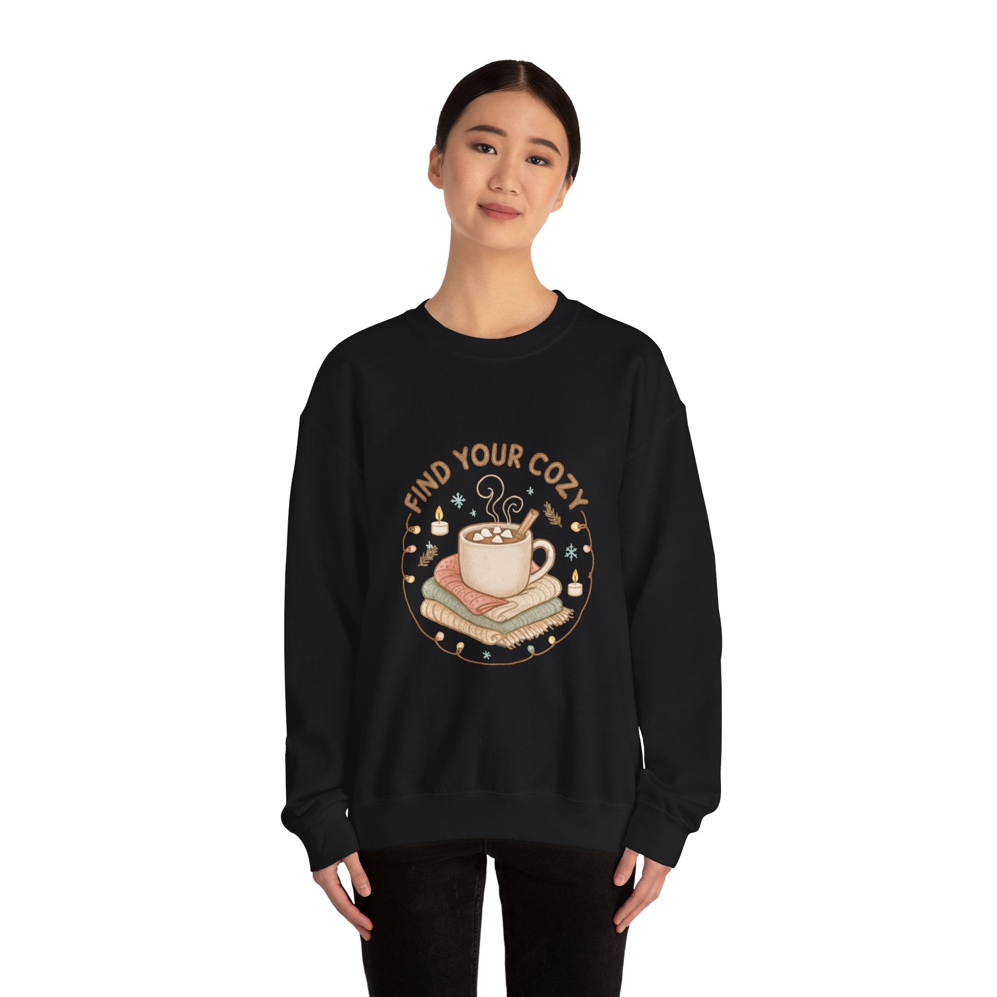 Cozy Finds Sweatshirt — "Find Your Cozy" Hot Cocoa Crewneck
