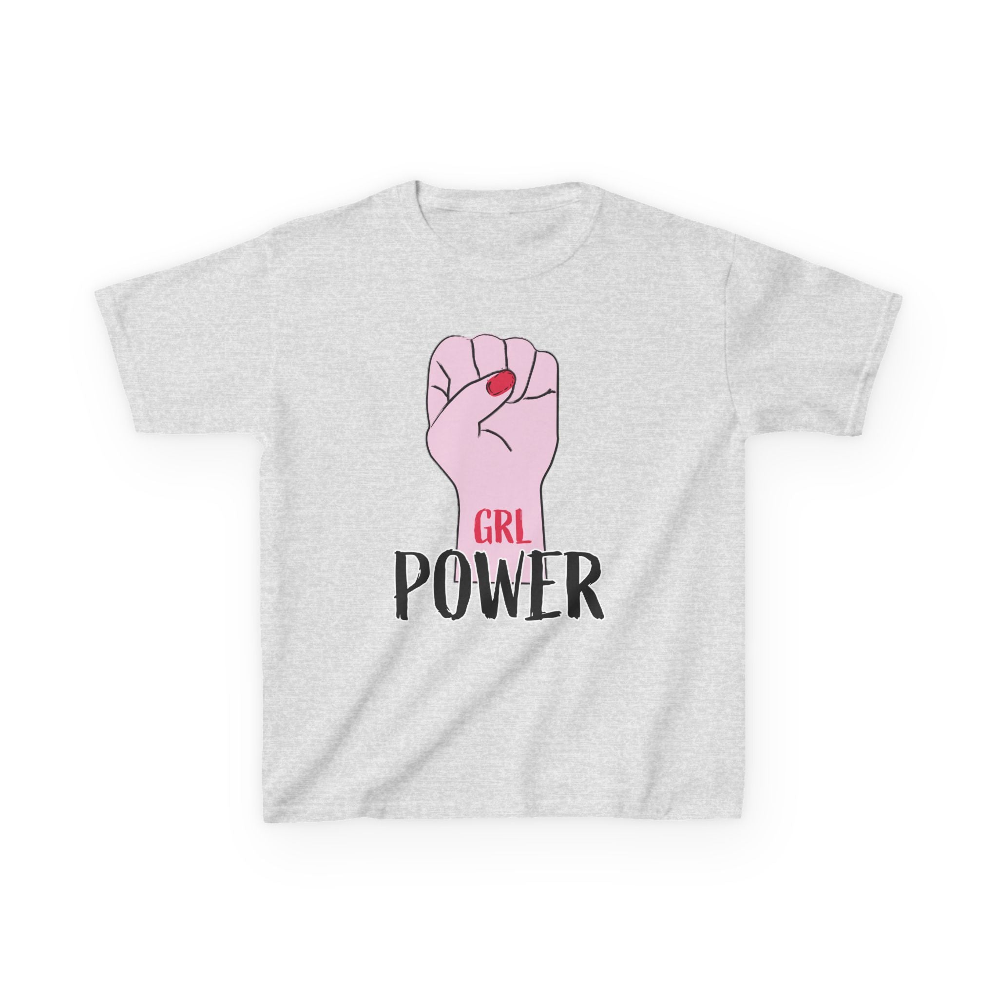 Kids Tee — "GRL Power" Pink Fist Graphic