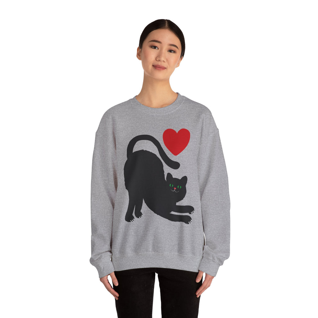 Black Cat Crewneck — Cute Heart Cat Lover