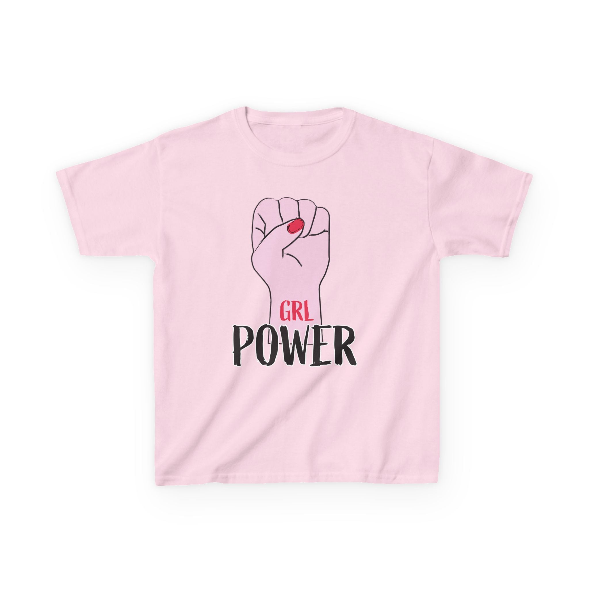 Kids Tee — "GRL Power" Pink Fist Graphic