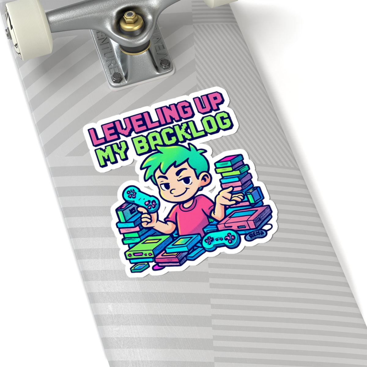 Leveling Up My Backlog Kiss-Cut Sticker — Gamer Stack Laptop Decal