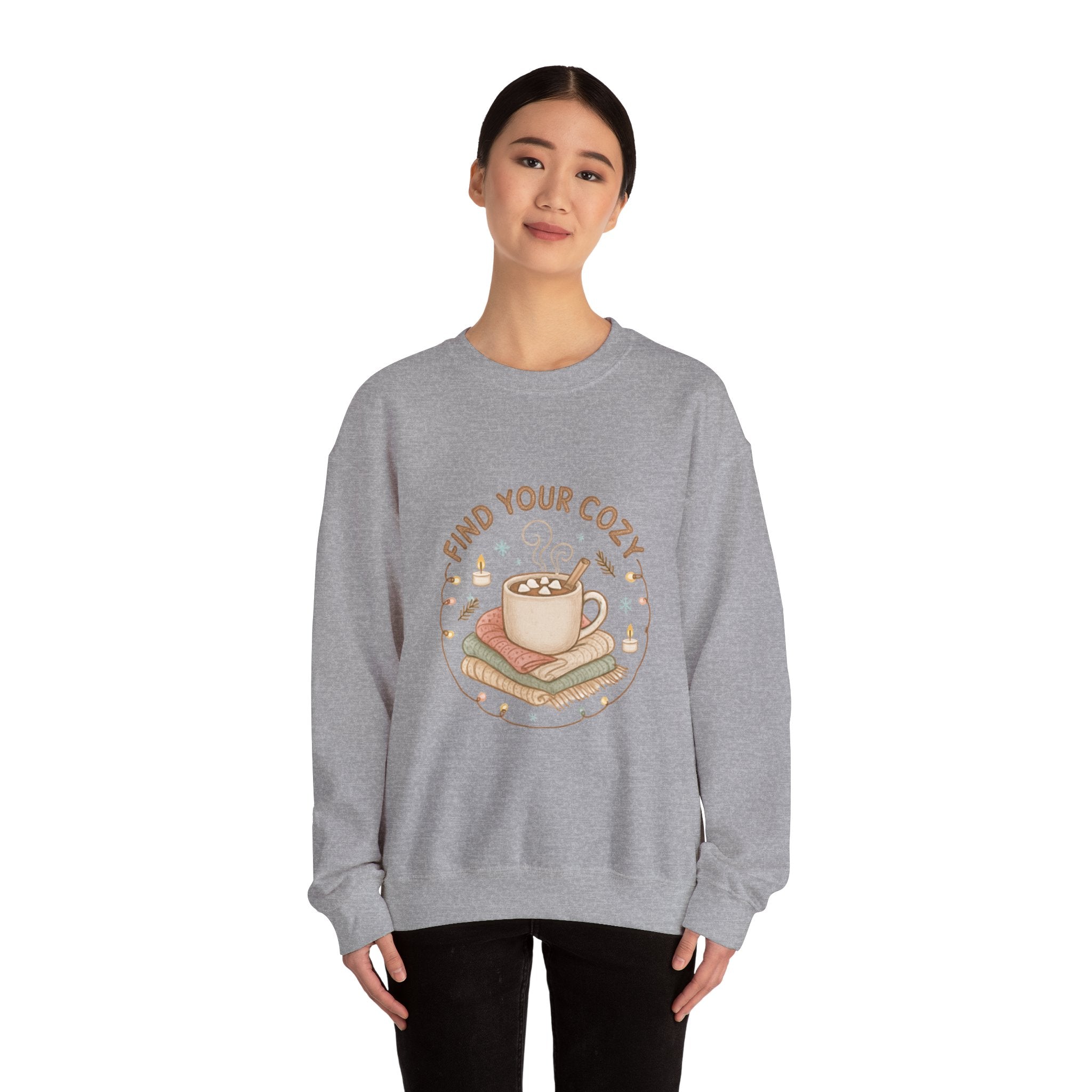 Cozy Finds Sweatshirt — "Find Your Cozy" Hot Cocoa Crewneck