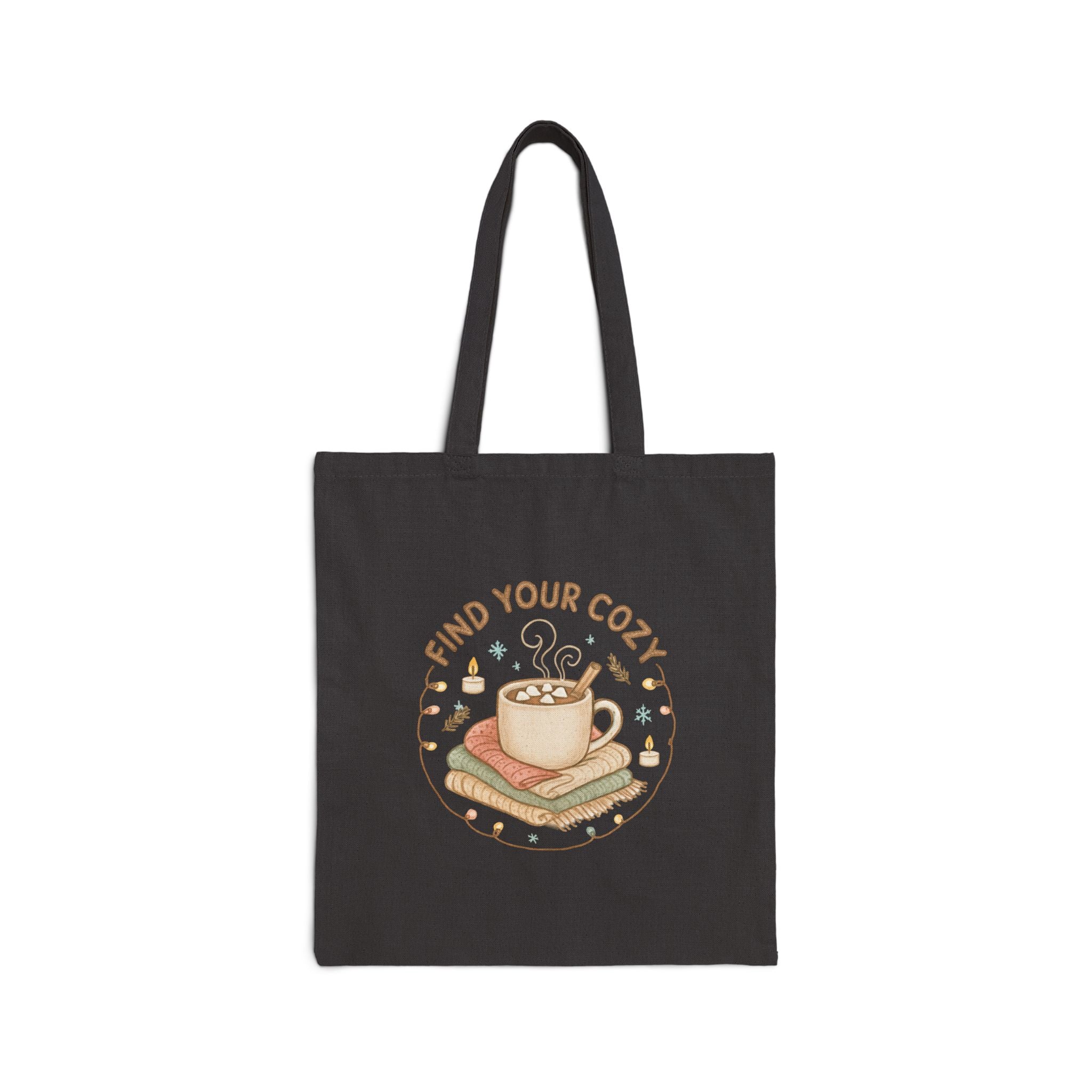 Cozy Cafe Tote — "Find Your Cozy" Cotton Canvas Book & Coffee Bag