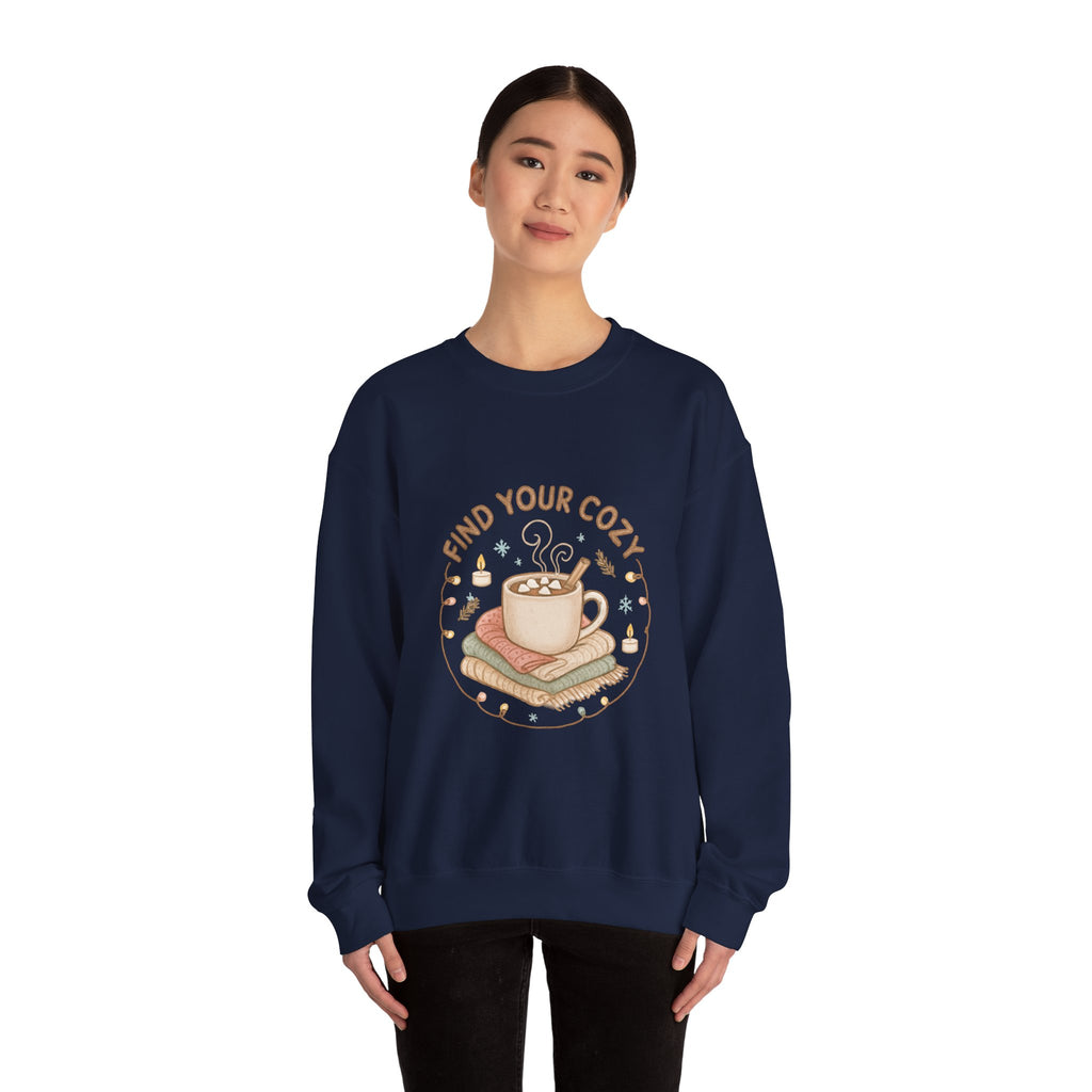 Cozy Finds Sweatshirt — "Find Your Cozy" Hot Cocoa Crewneck