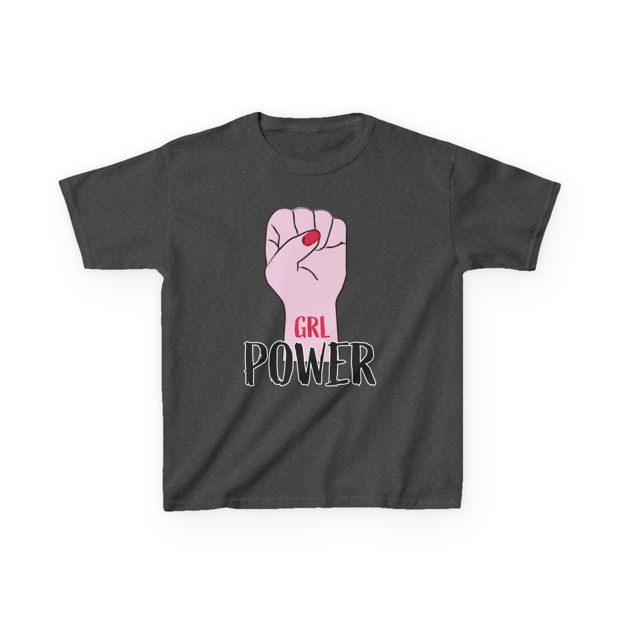 Kids Tee — "GRL Power" Pink Fist Graphic