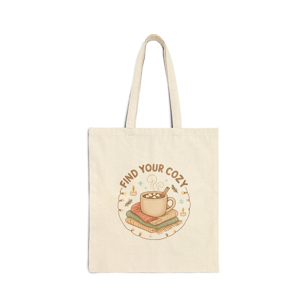 Cozy Cafe Tote — "Find Your Cozy" Cotton Canvas Book & Coffee Bag