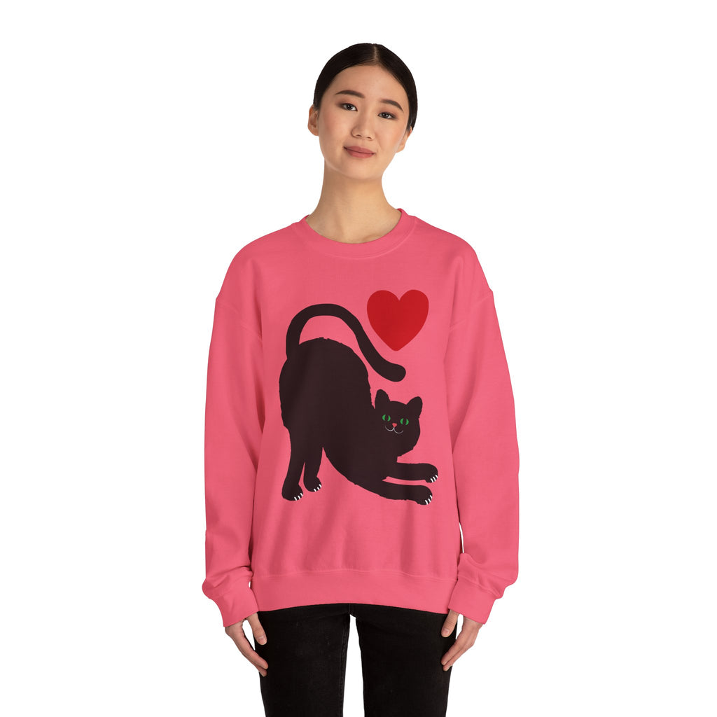Black Cat Crewneck — Cute Heart Cat Lover