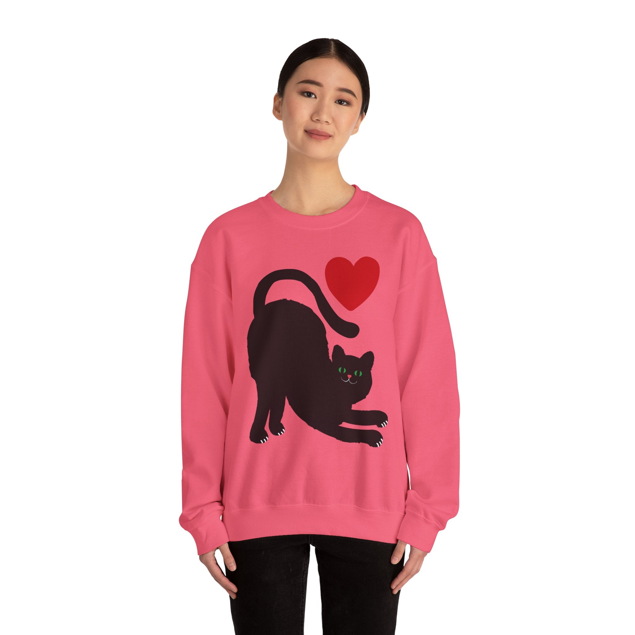 Black Cat Crewneck — Cute Heart Cat Lover