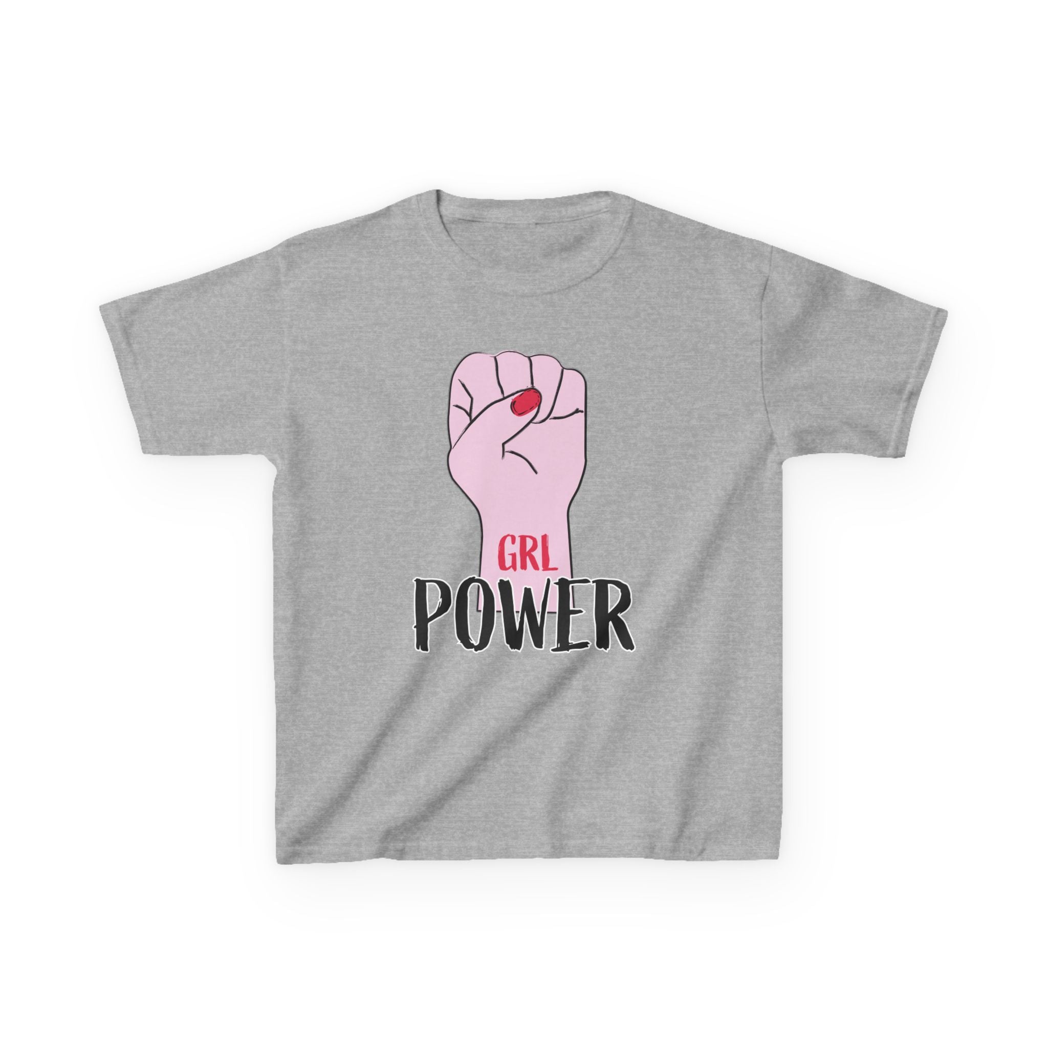Kids Tee — "GRL Power" Pink Fist Graphic