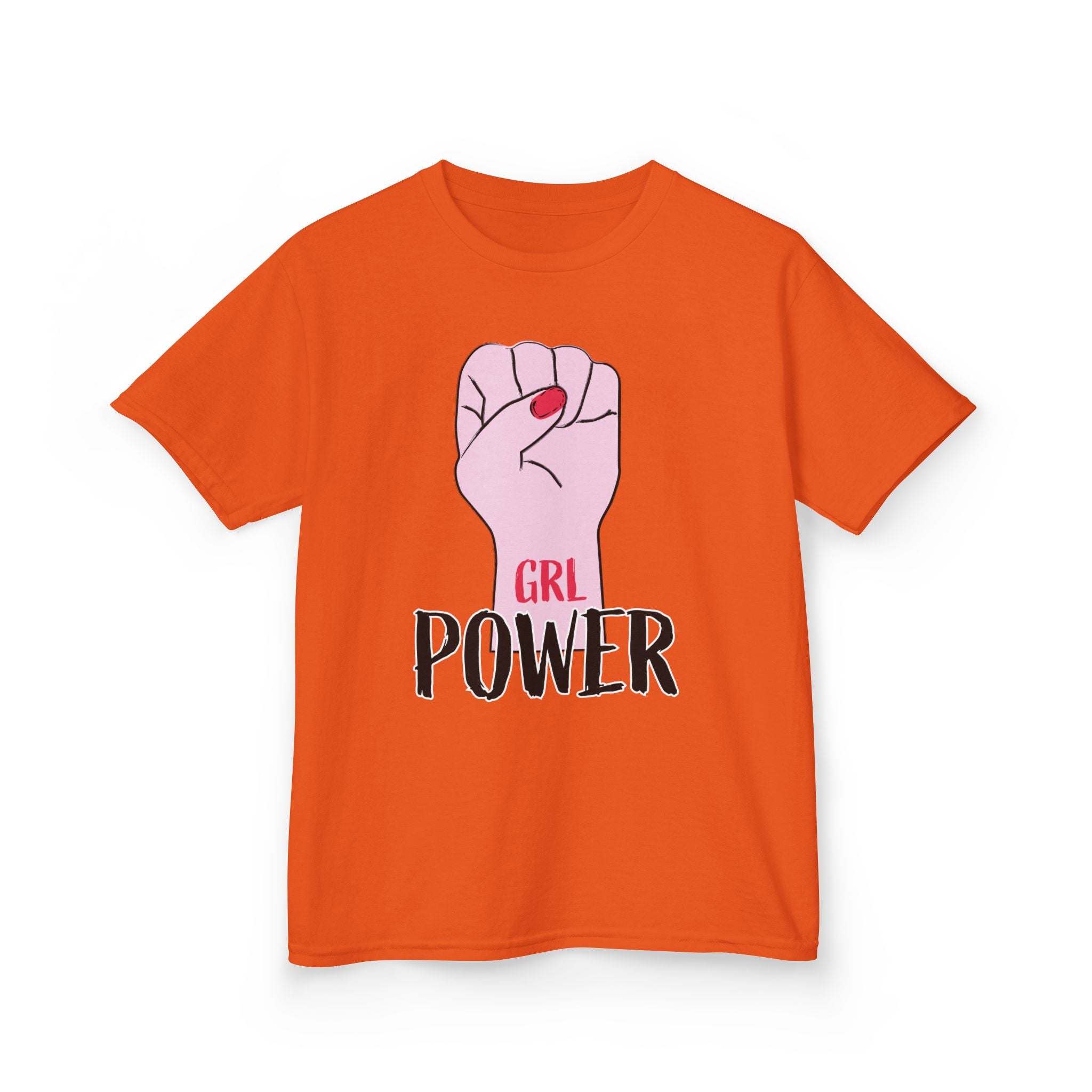 Kids Tee — "GRL Power" Pink Fist Graphic