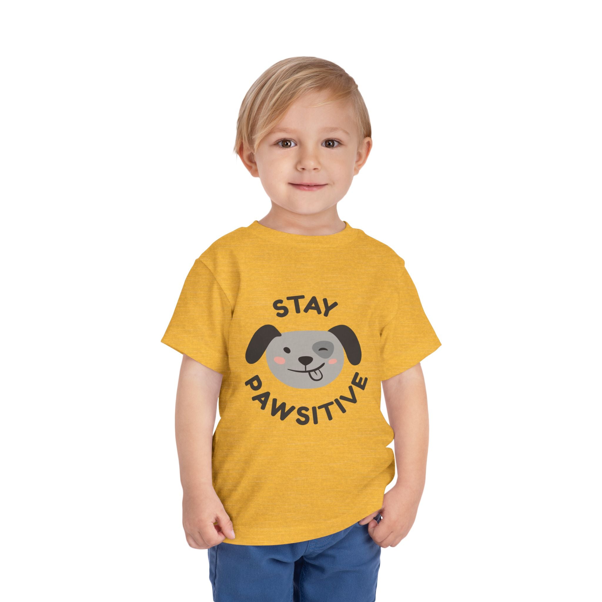 Toddler Tee — "Stay Pawsitive" Puppy Graphic Kids Shirt