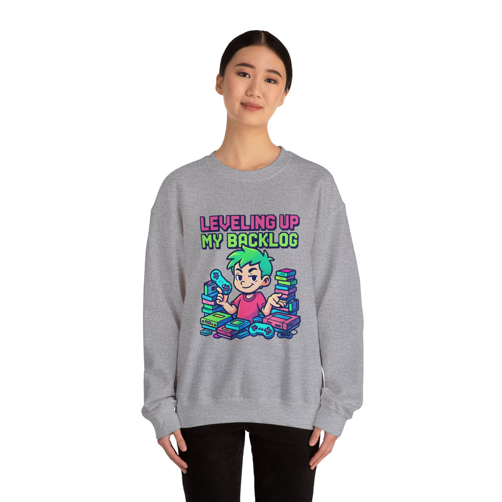 Crewneck Sweatshirt — "Leveling Up My Backlog" Gamer Graphic