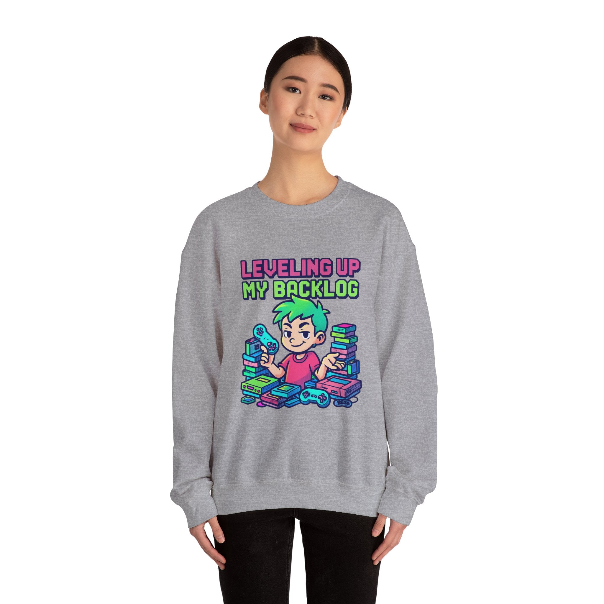 Crewneck Sweatshirt — "Leveling Up My Backlog" Gamer Graphic