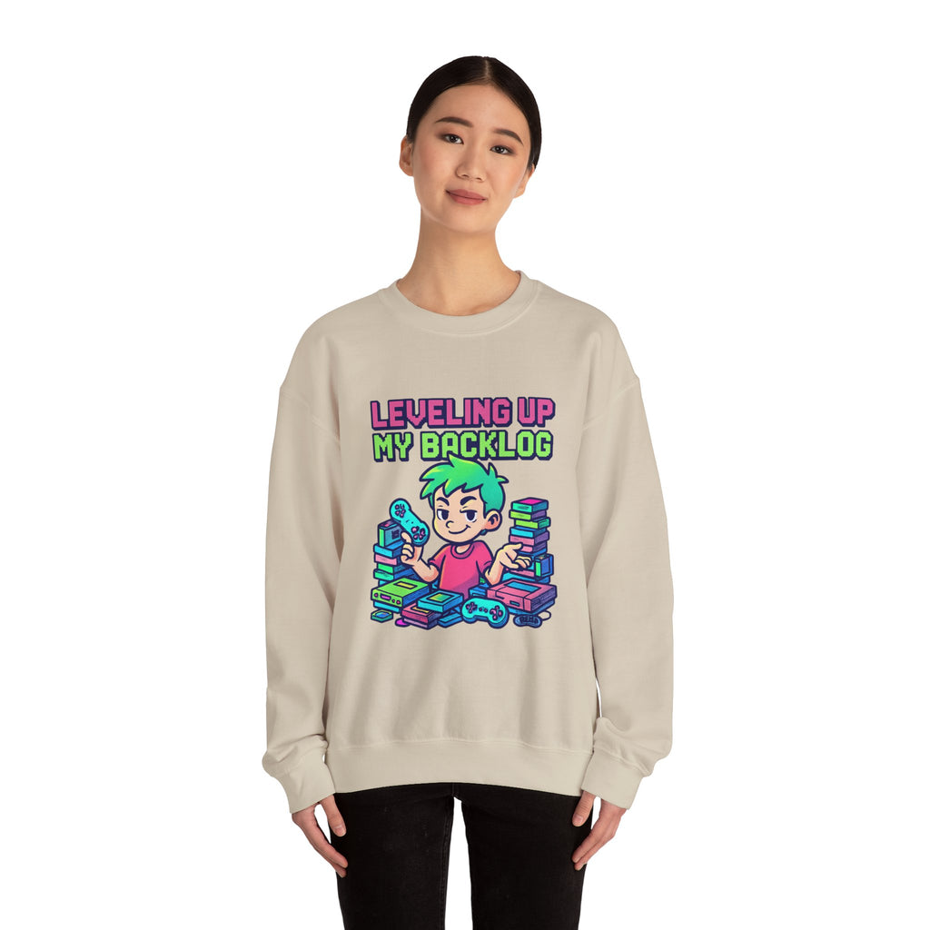 Crewneck Sweatshirt — "Leveling Up My Backlog" Gamer Graphic