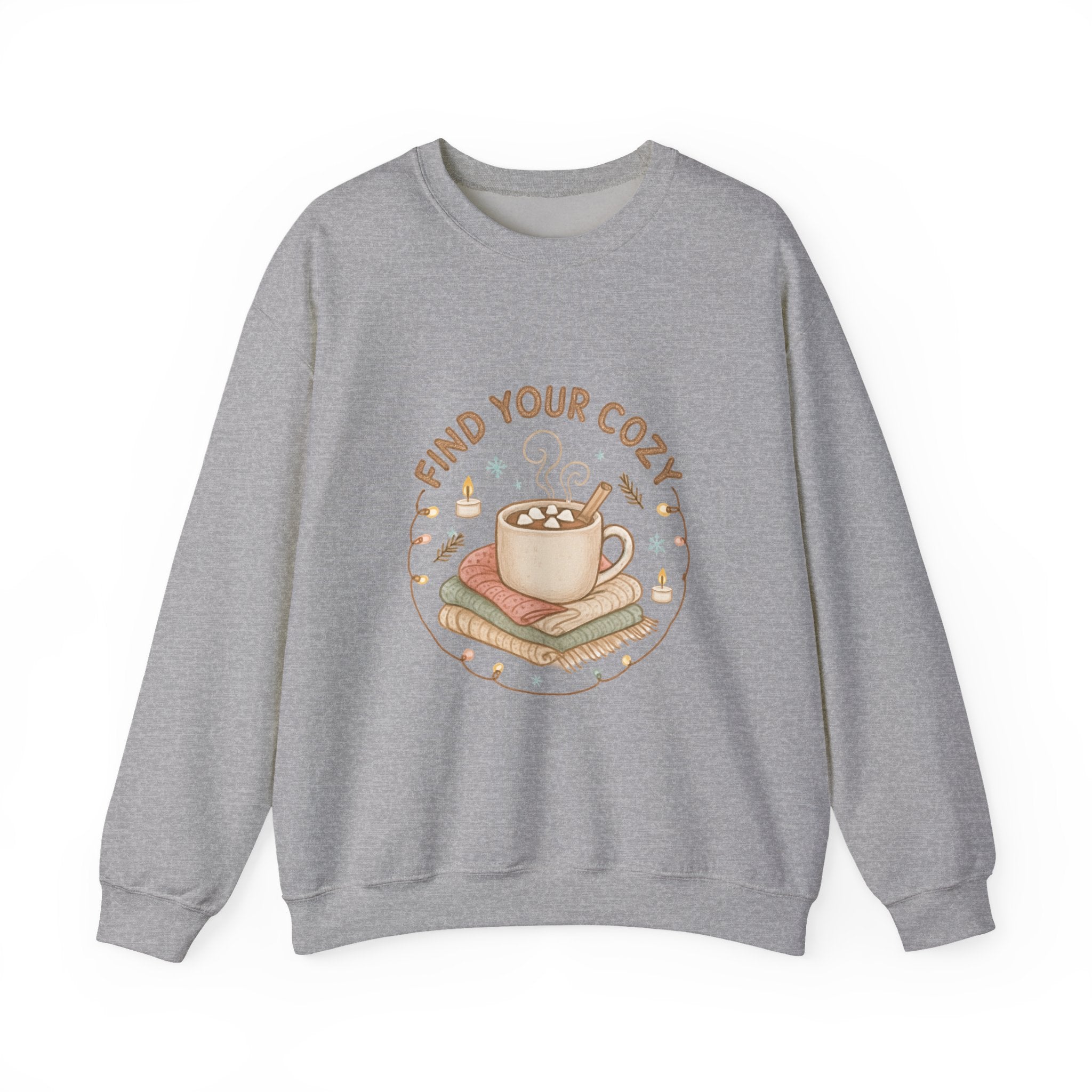 Cozy Finds Sweatshirt — "Find Your Cozy" Hot Cocoa Crewneck