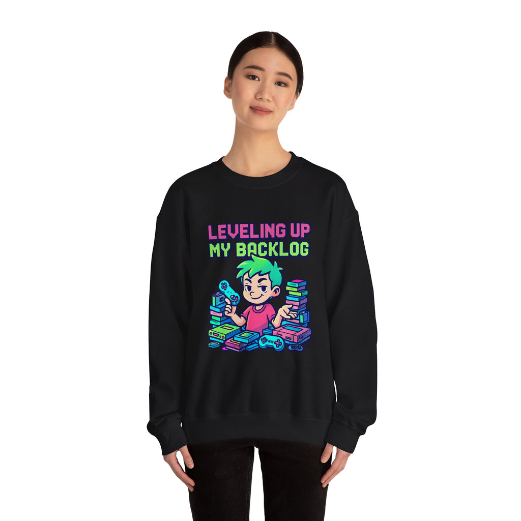Crewneck Sweatshirt — "Leveling Up My Backlog" Gamer Graphic