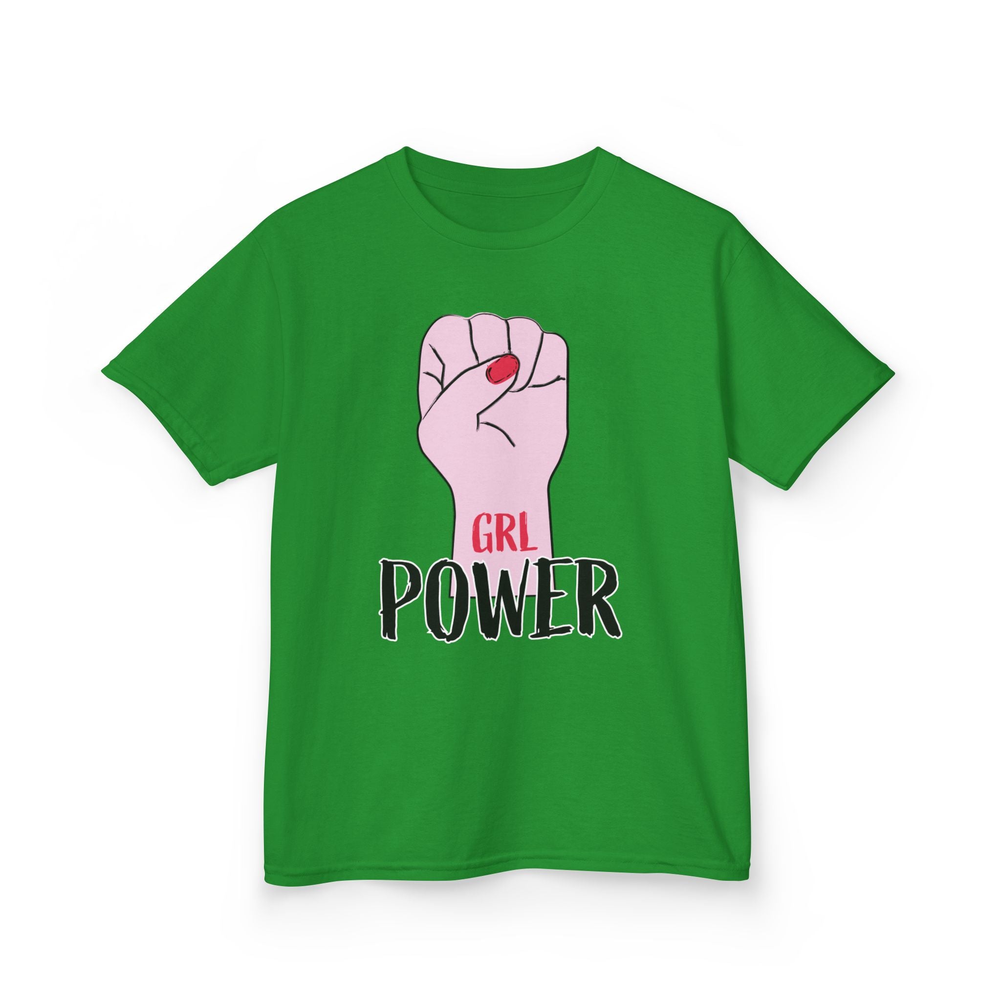 Kids Tee — "GRL Power" Pink Fist Graphic