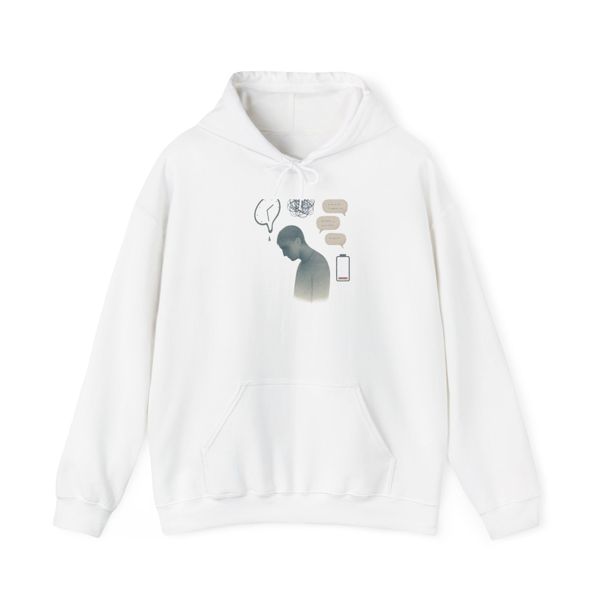 Emotional Silence Hoodie — Minimalist Illustration of Overthinking & Text Anxiety