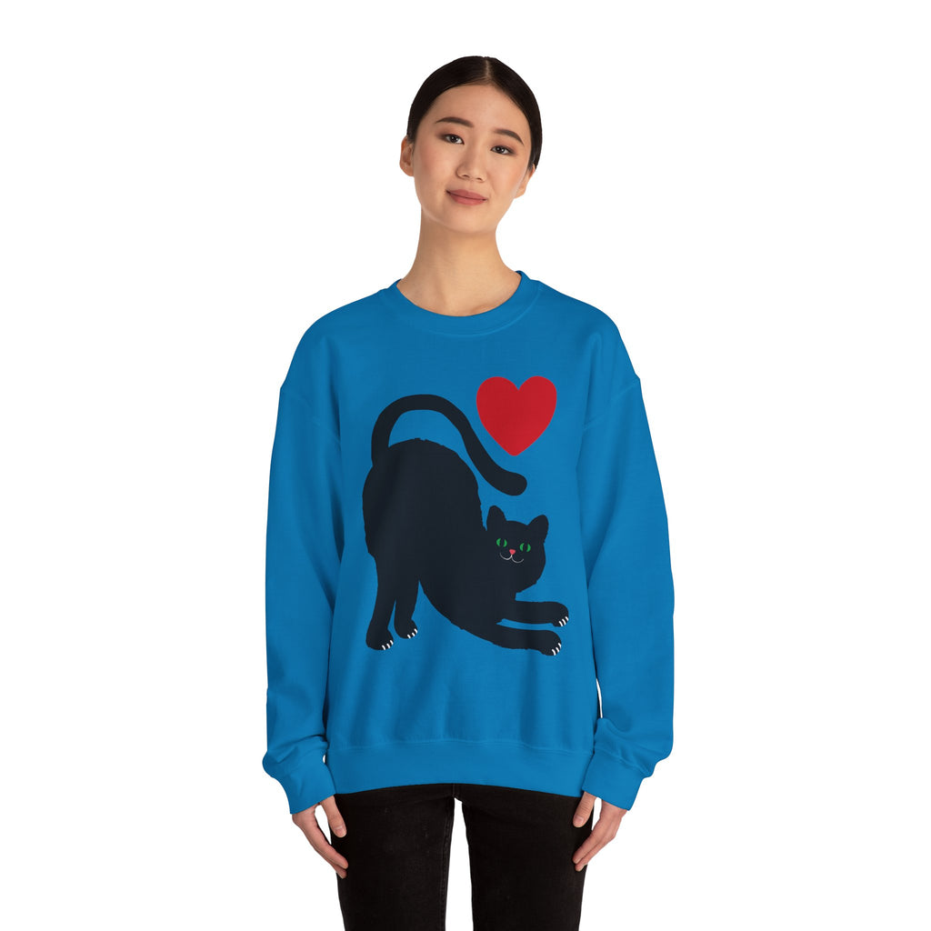 Black Cat Crewneck — Cute Heart Cat Lover