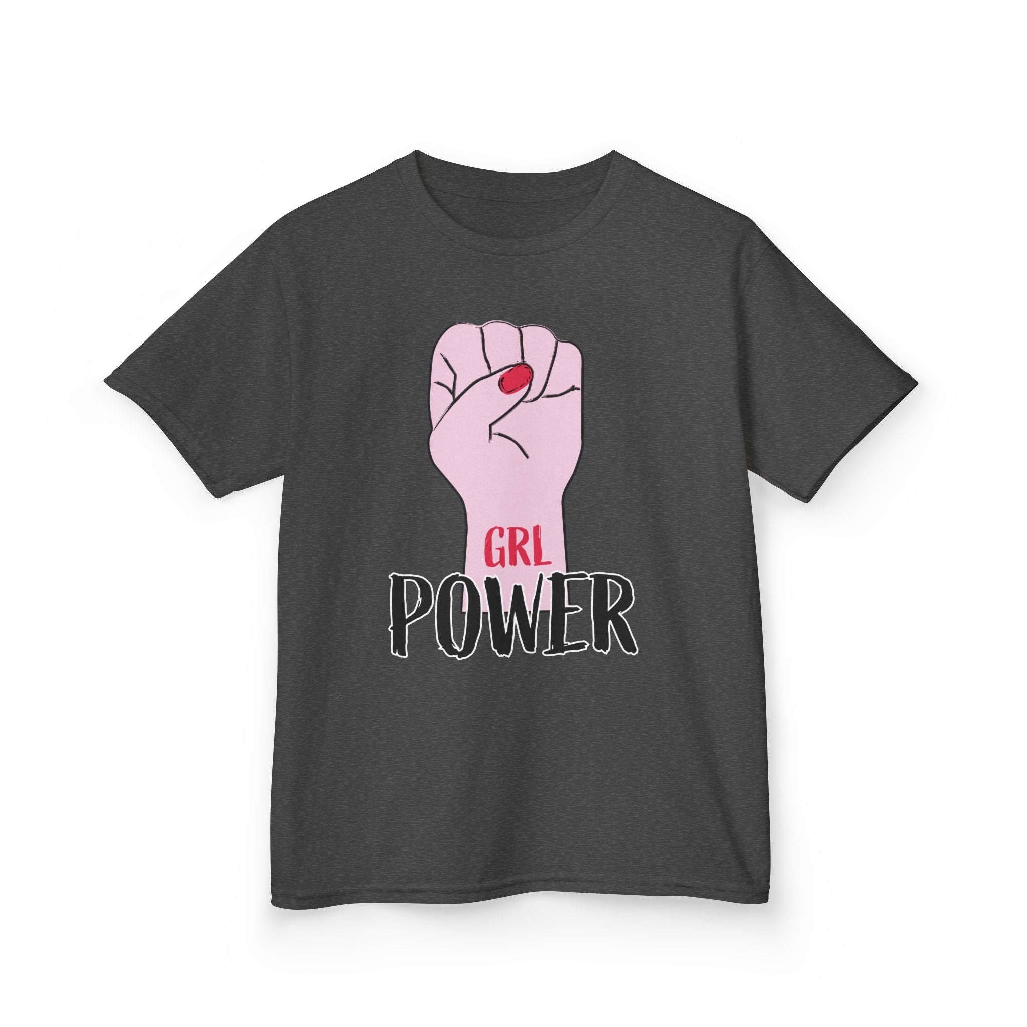 Kids Tee — "GRL Power" Pink Fist Graphic