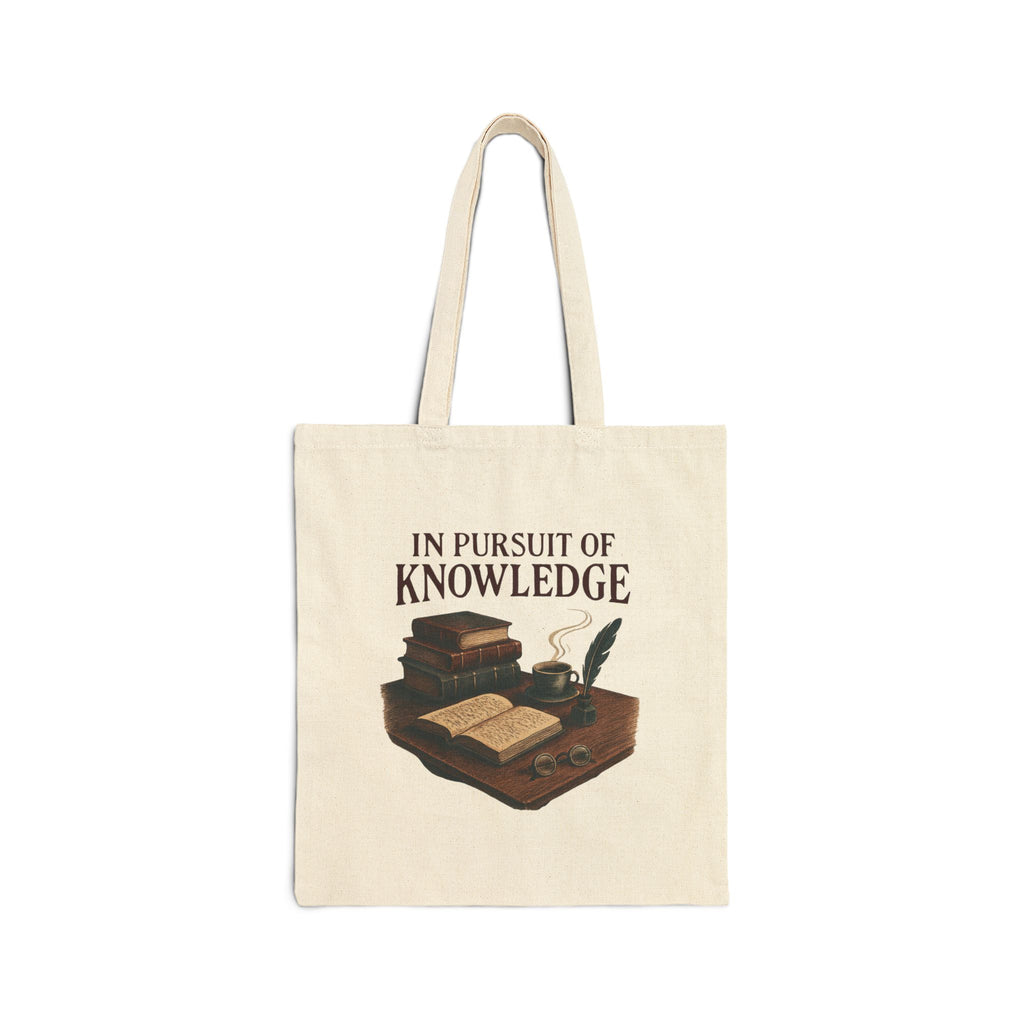 In Pursuit of Knowledge Canvas Tote Bag — Vintage Book Lover Bookish Tote