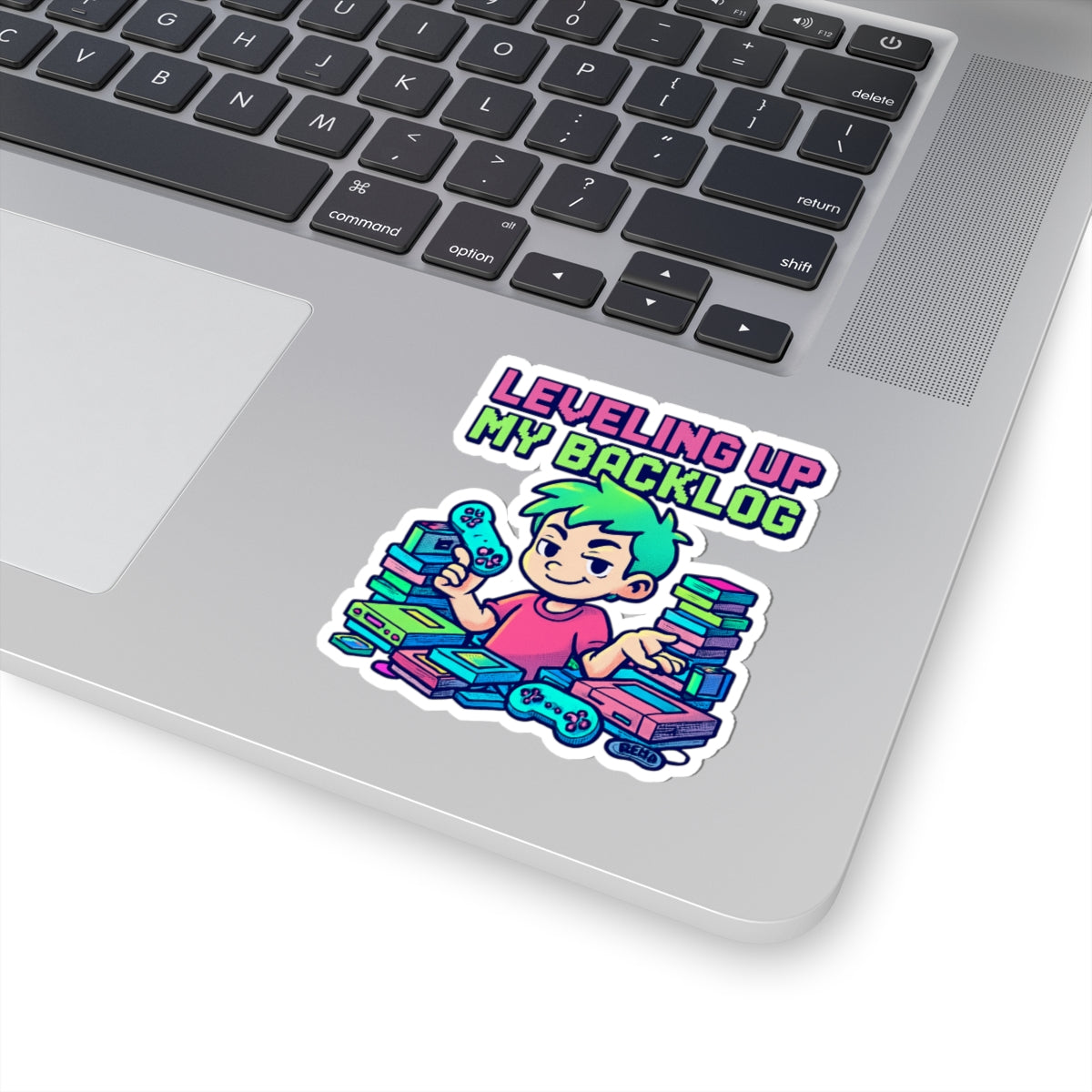 Leveling Up My Backlog Kiss-Cut Sticker — Gamer Stack Laptop Decal