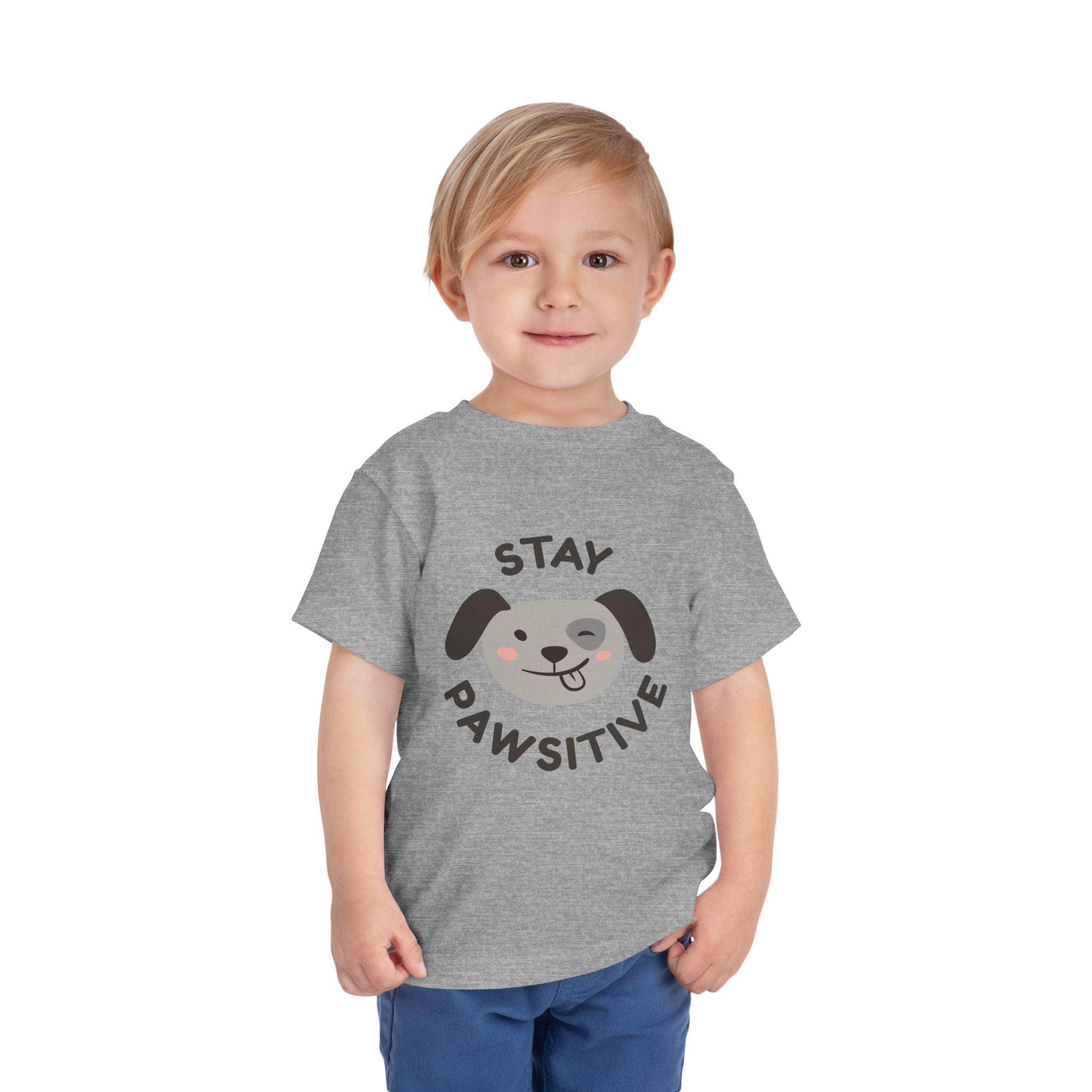 Toddler Tee — "Stay Pawsitive" Puppy Graphic Kids Shirt
