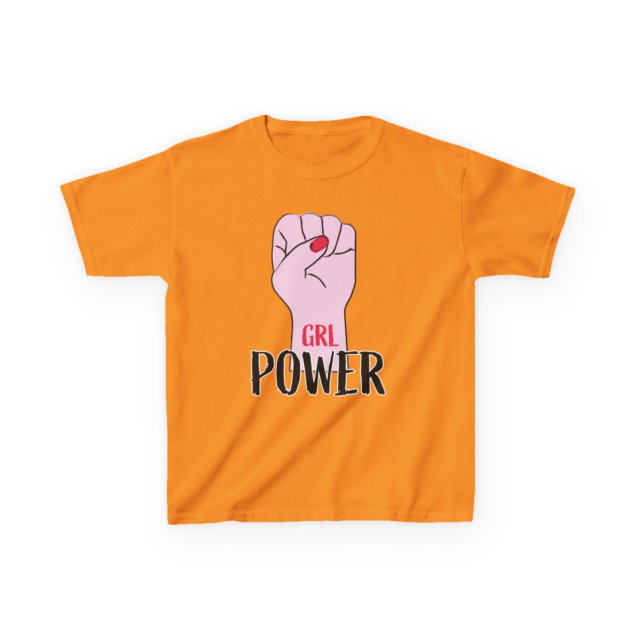 Kids Tee — "GRL Power" Pink Fist Graphic