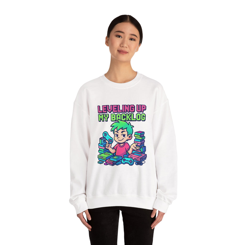 Crewneck Sweatshirt — "Leveling Up My Backlog" Gamer Graphic