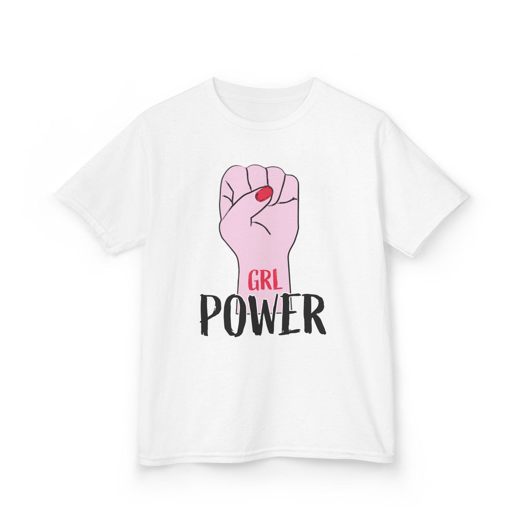 Kids Tee — "GRL Power" Pink Fist Graphic
