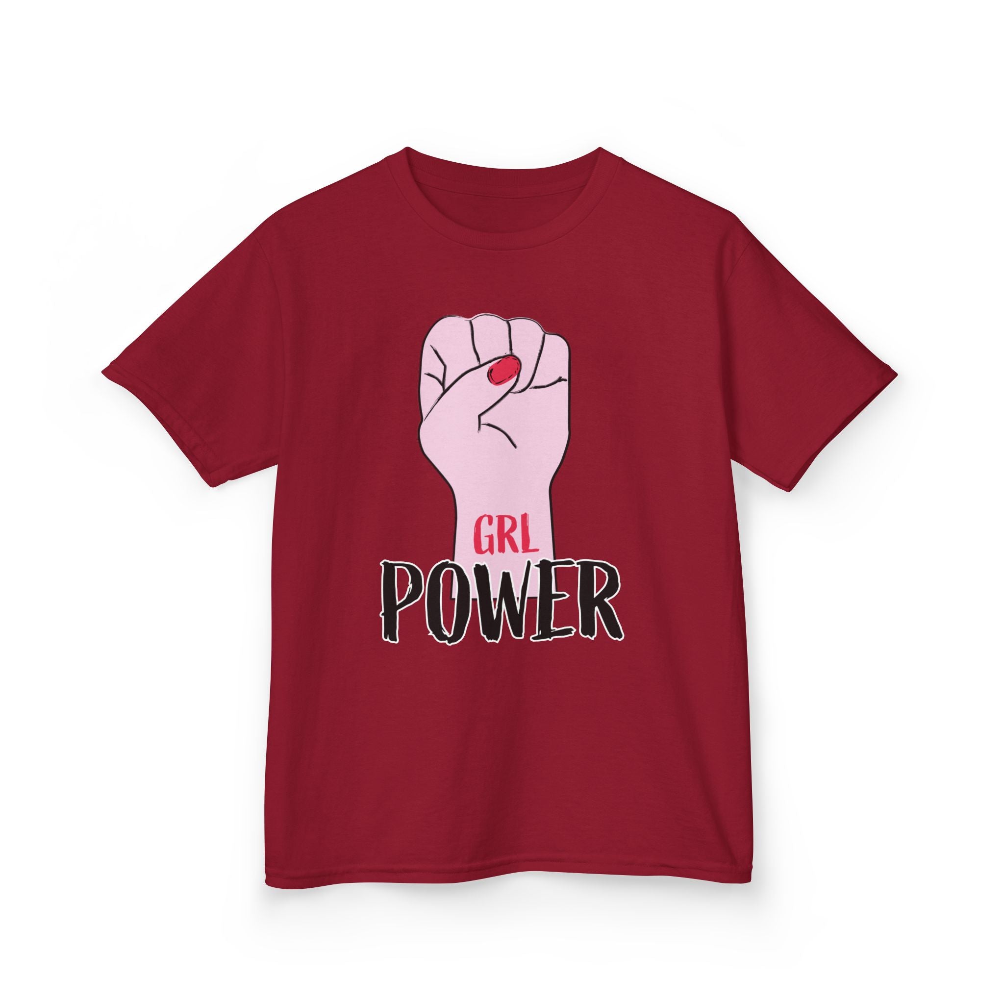 Kids Tee — "GRL Power" Pink Fist Graphic