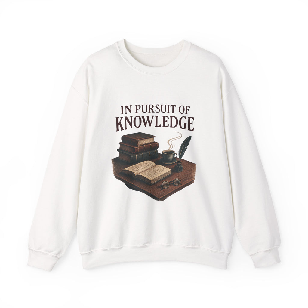 Knowledge Lover Sweatshirt — "In Pursuit of Knowledge" Book & Quill Crewneck