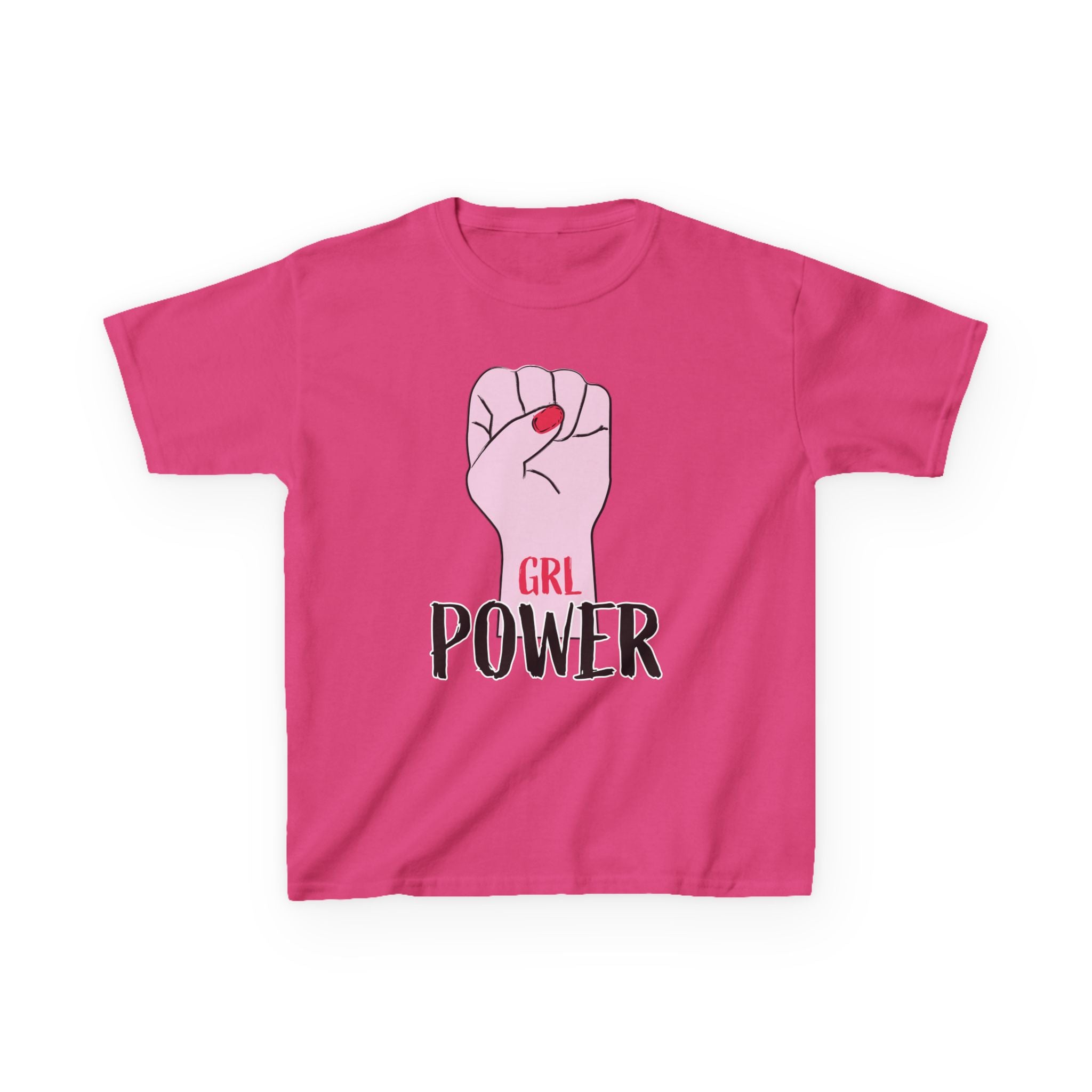 Kids Tee — "GRL Power" Pink Fist Graphic