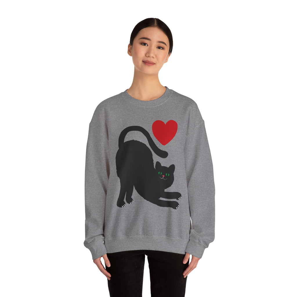 Black Cat Crewneck — Cute Heart Cat Lover