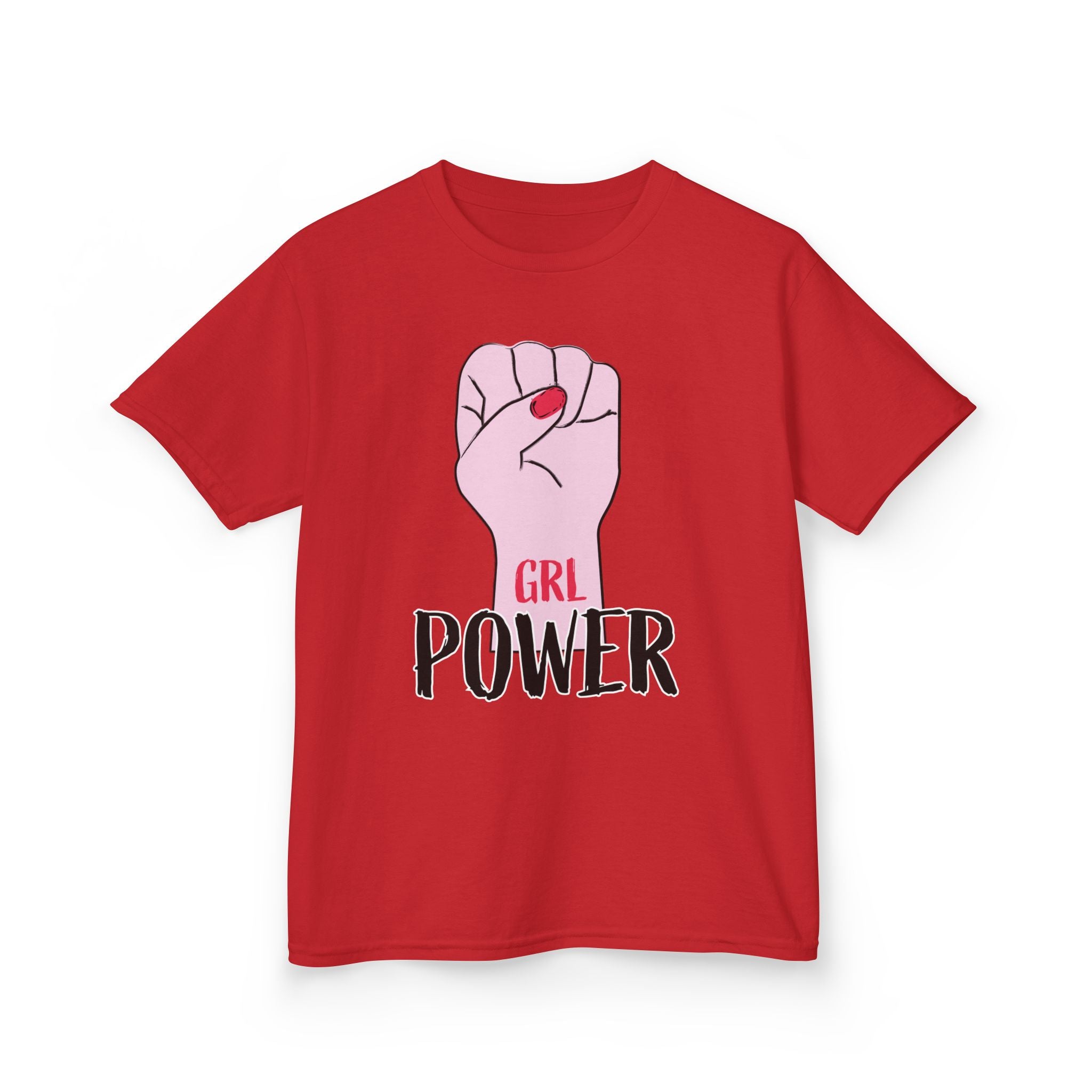 Kids Tee — "GRL Power" Pink Fist Graphic