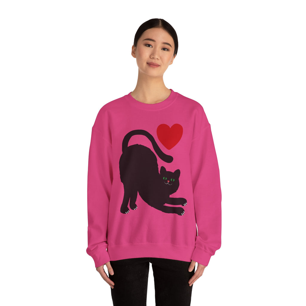 Black Cat Crewneck — Cute Heart Cat Lover