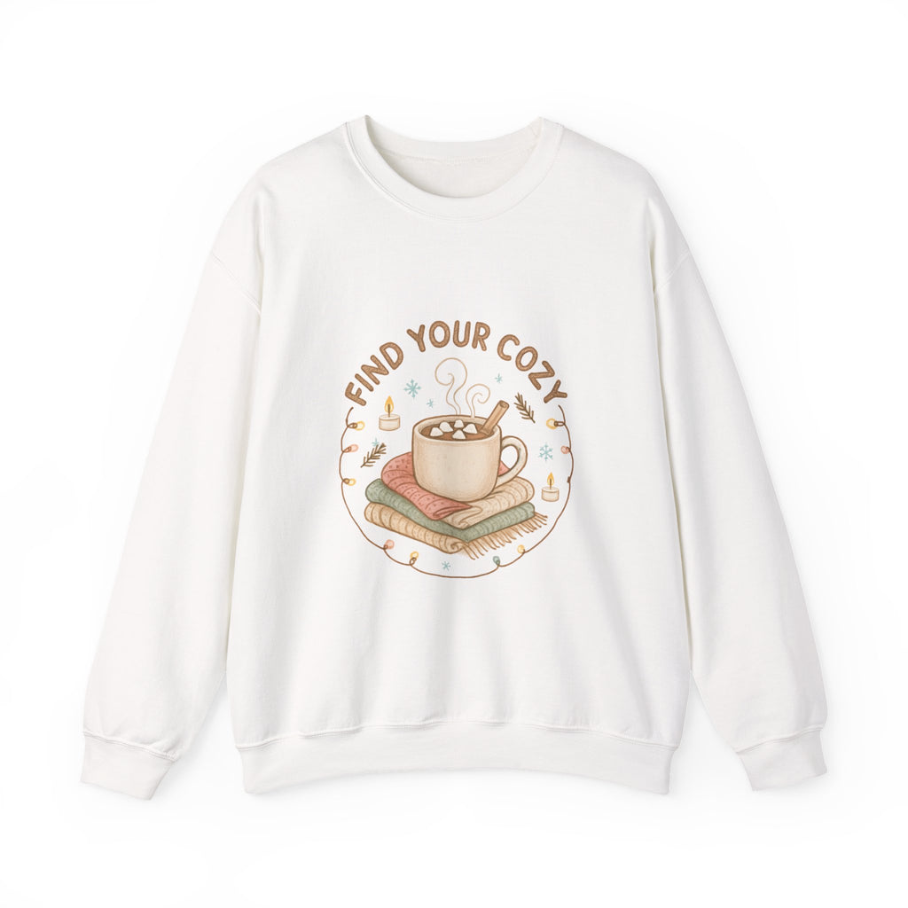 Cozy Finds Sweatshirt — "Find Your Cozy" Hot Cocoa Crewneck