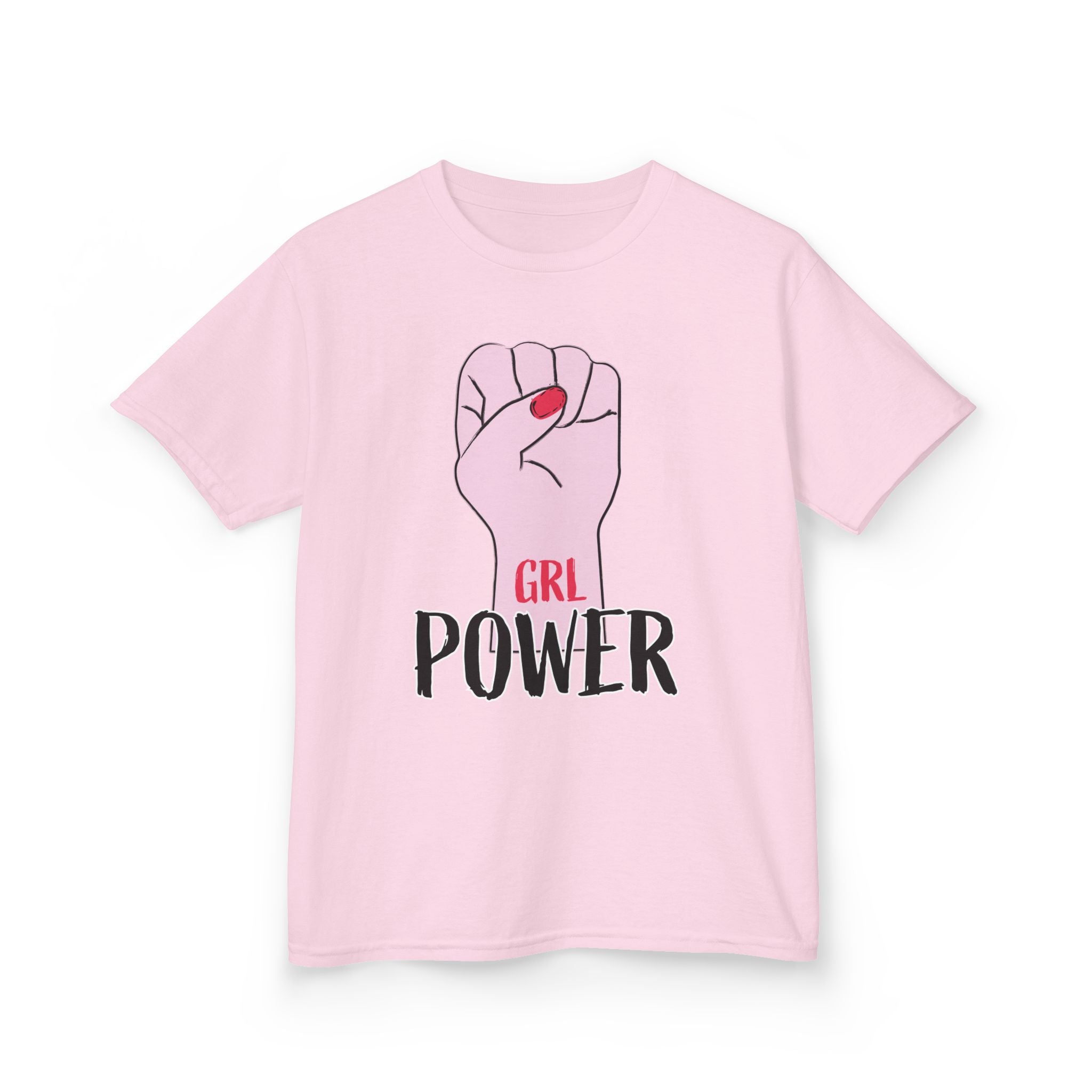 Kids Tee — "GRL Power" Pink Fist Graphic