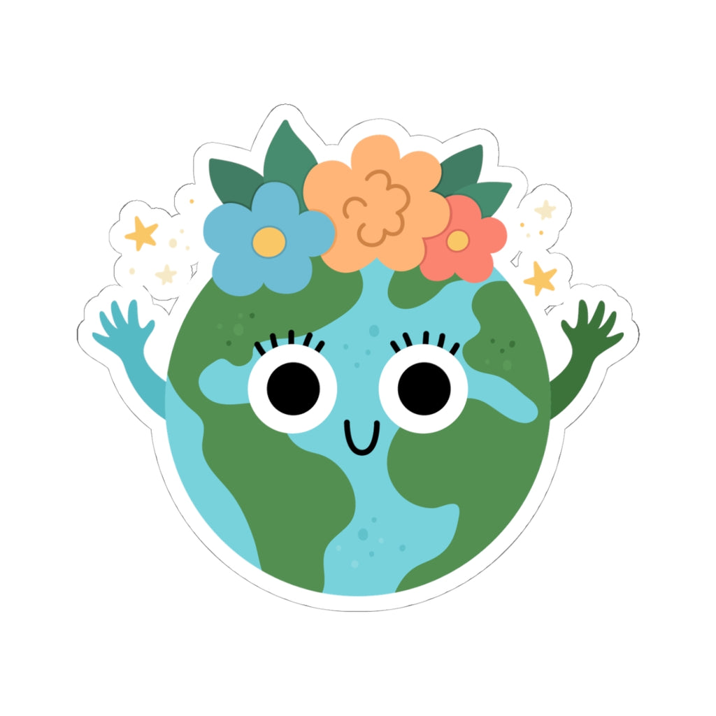 Earth With Flowers Sticker — Sticker for Laptops, Water Bottles & Gifts