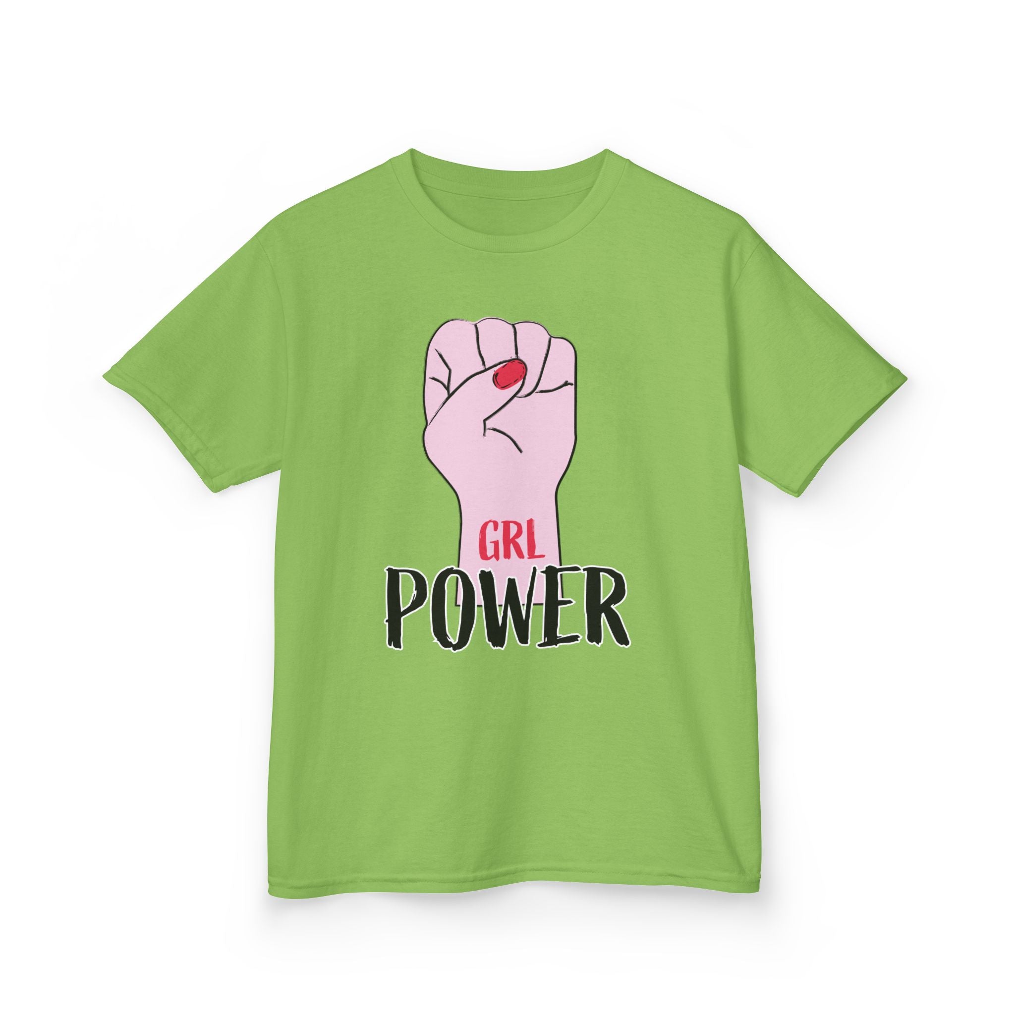Kids Tee — "GRL Power" Pink Fist Graphic
